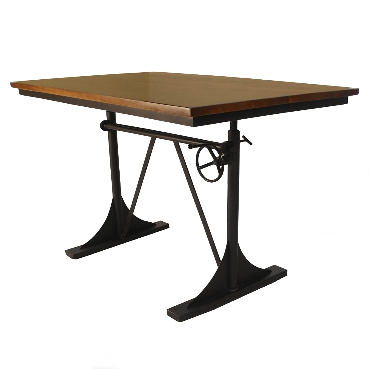 Adjustable Height Wood Top Desk - Industrial Style Elm & Black Finish for Home Office, Study, or Workspace