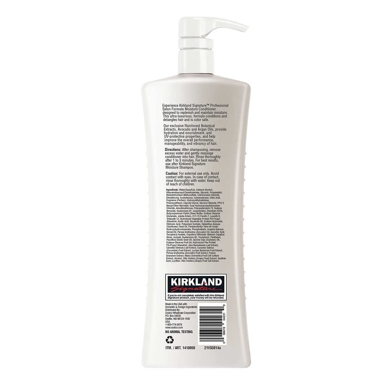 Kirkland Signature Professional Salon Formula Moisture Conditioner 33.8 oz - Deep Hydrating Hair Treatment for Dry & Damaged Hair - Salon Quality at Home - Perfect for Daily Use & Hair Repair