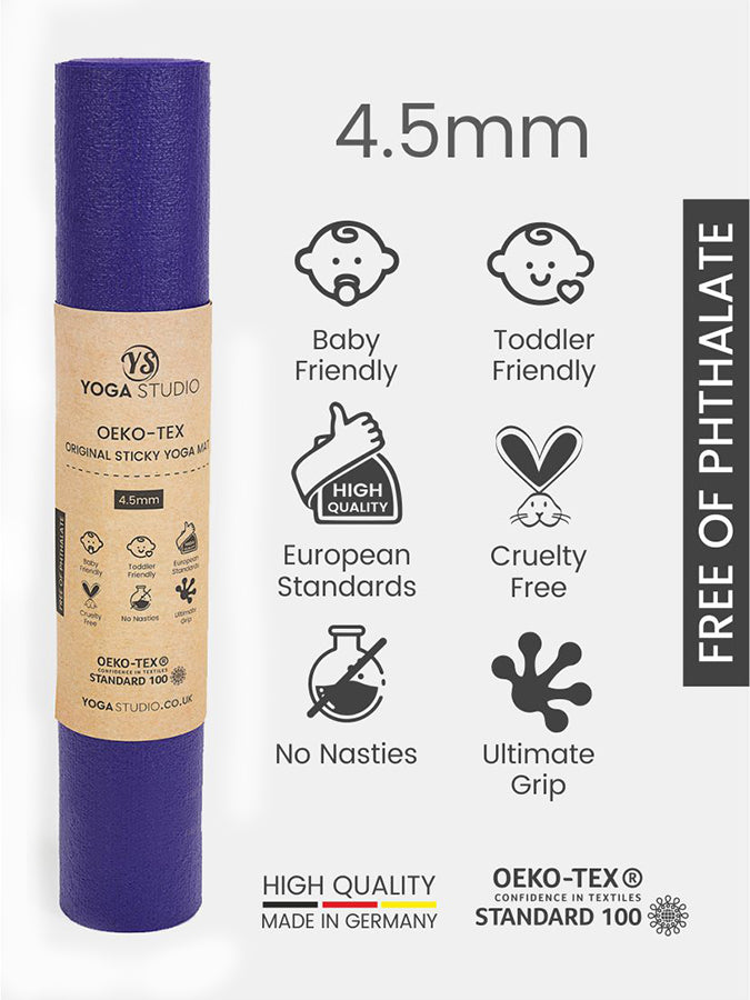 Eco-Friendly Non-Slip Yoga Mat 4.5mm Thick - Oeko-Tex Certified for Home & Studio Practice - Perfect for Hot Yoga, Pilates and Meditation