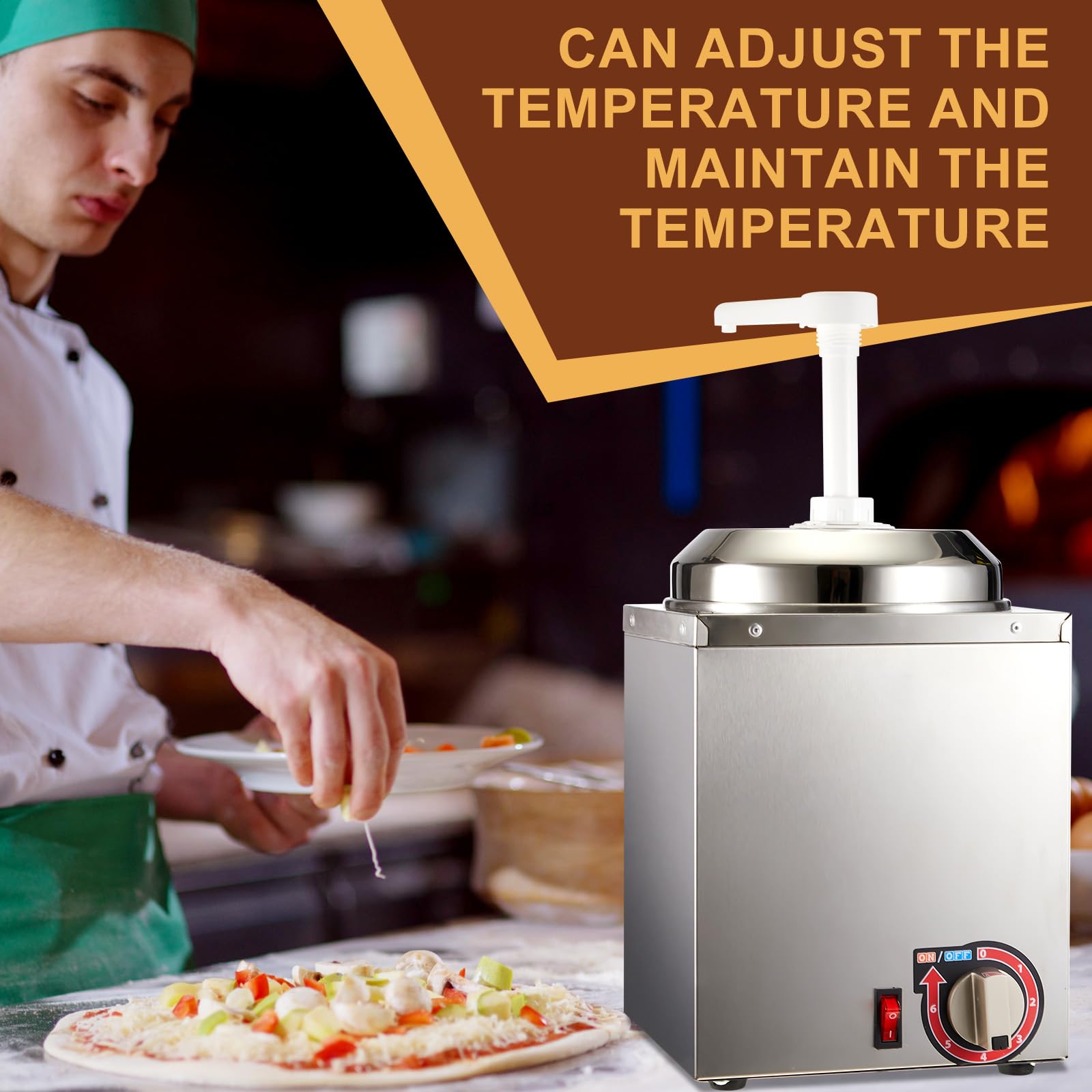 Commercial Stainless Steel Nacho Cheese Dispenser with 2 Pumps - 2.64 Qt Hot Fudge Warmer for Cheese, Caramel & Chocolate - Perfect for Movie Theaters, Concession Stands & Catering Events