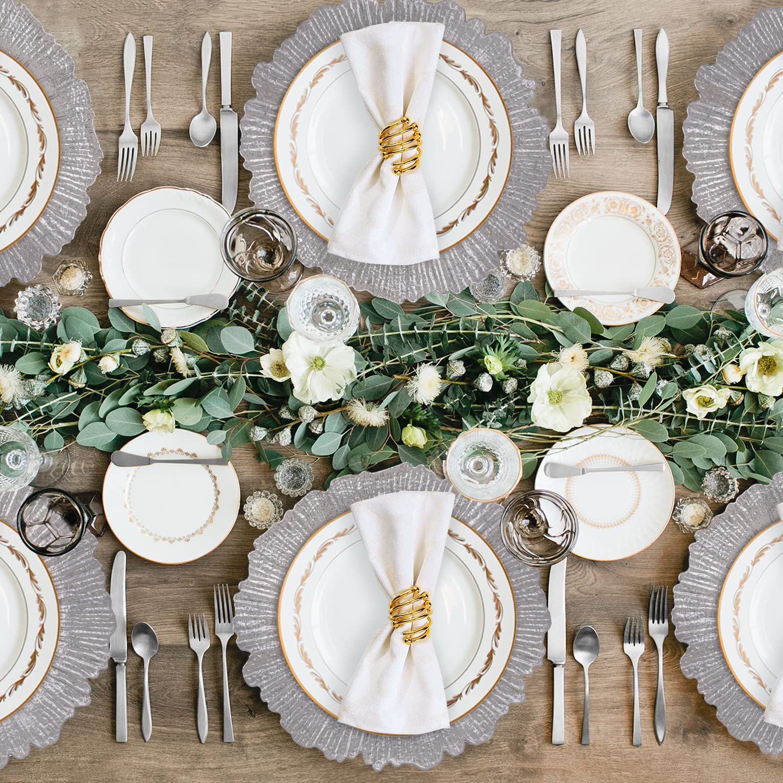 MAONAME 12-Pack Silver Charger Plates - Elegant Plastic Decorative Dinner Plate Chargers for Table Setting, Thanksgiving & Christmas Celebrations - Perfect for Holiday Parties, Wedding Receptions & Fine Dining Events