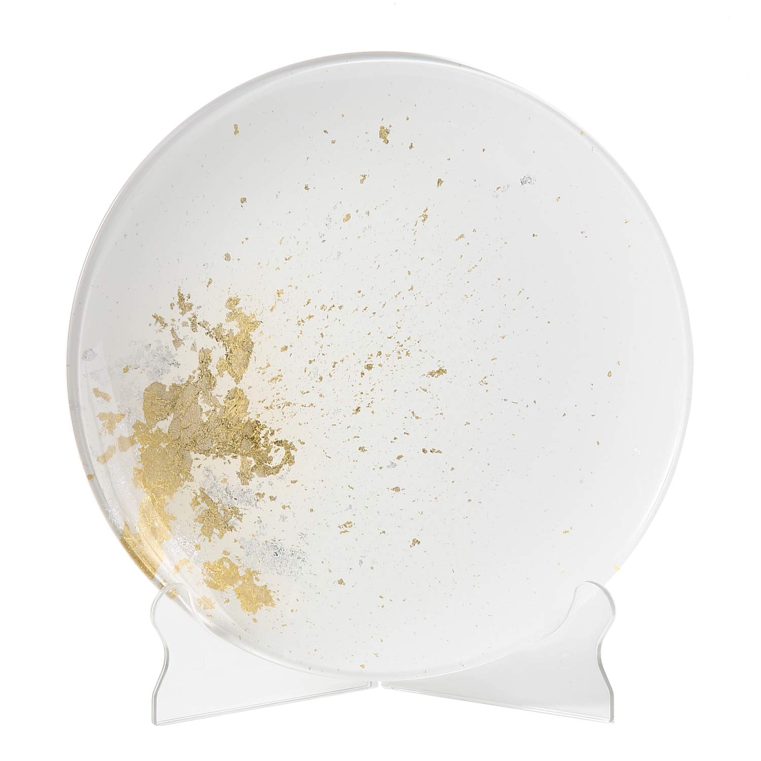 Japanese Urushi Glass Flat Dinner Plate 11-inch Pure White with Gold Leaf - Dishwasher Safe, Elegant Tableware for Fine Dining, Parties & Home Decor