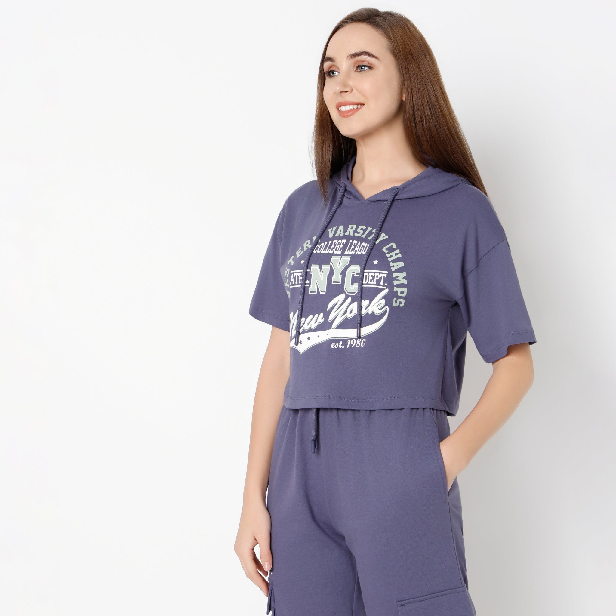 Boxy Fit Graphic Hoodie - Athleisure Crop T-Shirt for Women | Casual Streetwear, Gym & Lounge Wear
