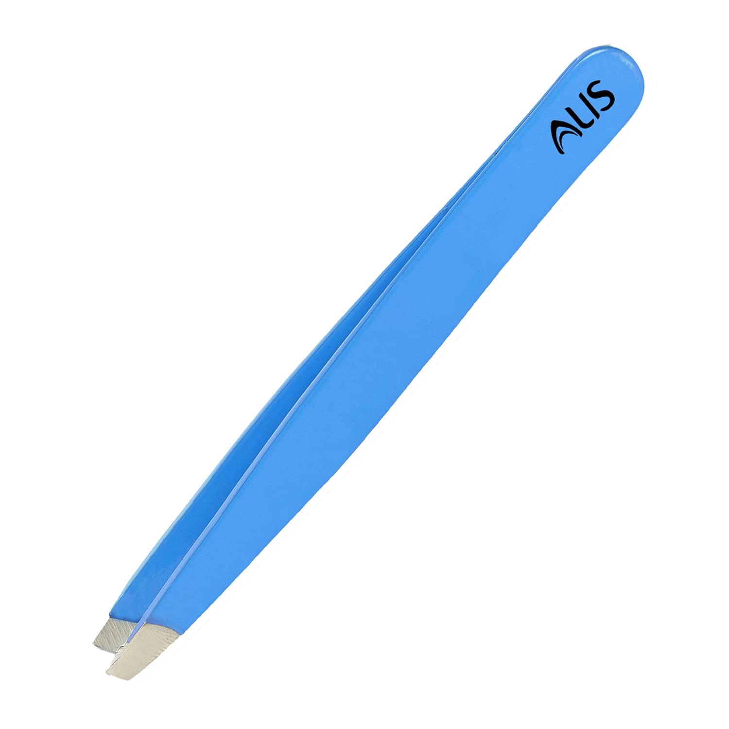 Alis Professional Stainless Steel Slant Tip Tweezers - Precision Hair Plucker, Eyebrow, Upper Lip & Eyelash Extensions Tool - Light Blue | Perfect for Salon, Home Grooming & Makeup Application