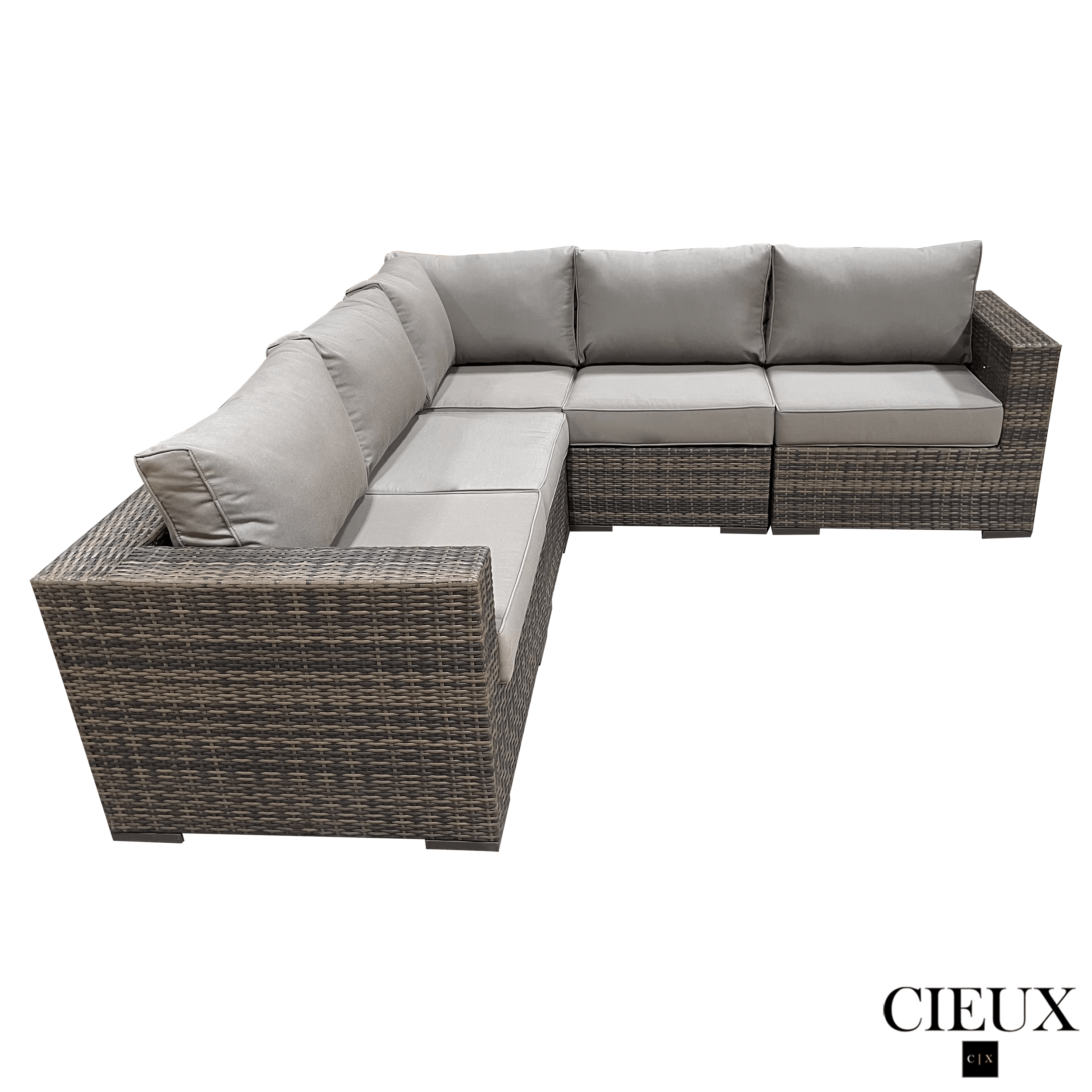 Brown Valence Outdoor Patio Wicker Corner Sectional Sofa with Sunbrella Taupe Cushions - Waterproof All-Weather Furniture for Backyard, Poolside & Garden Relaxation