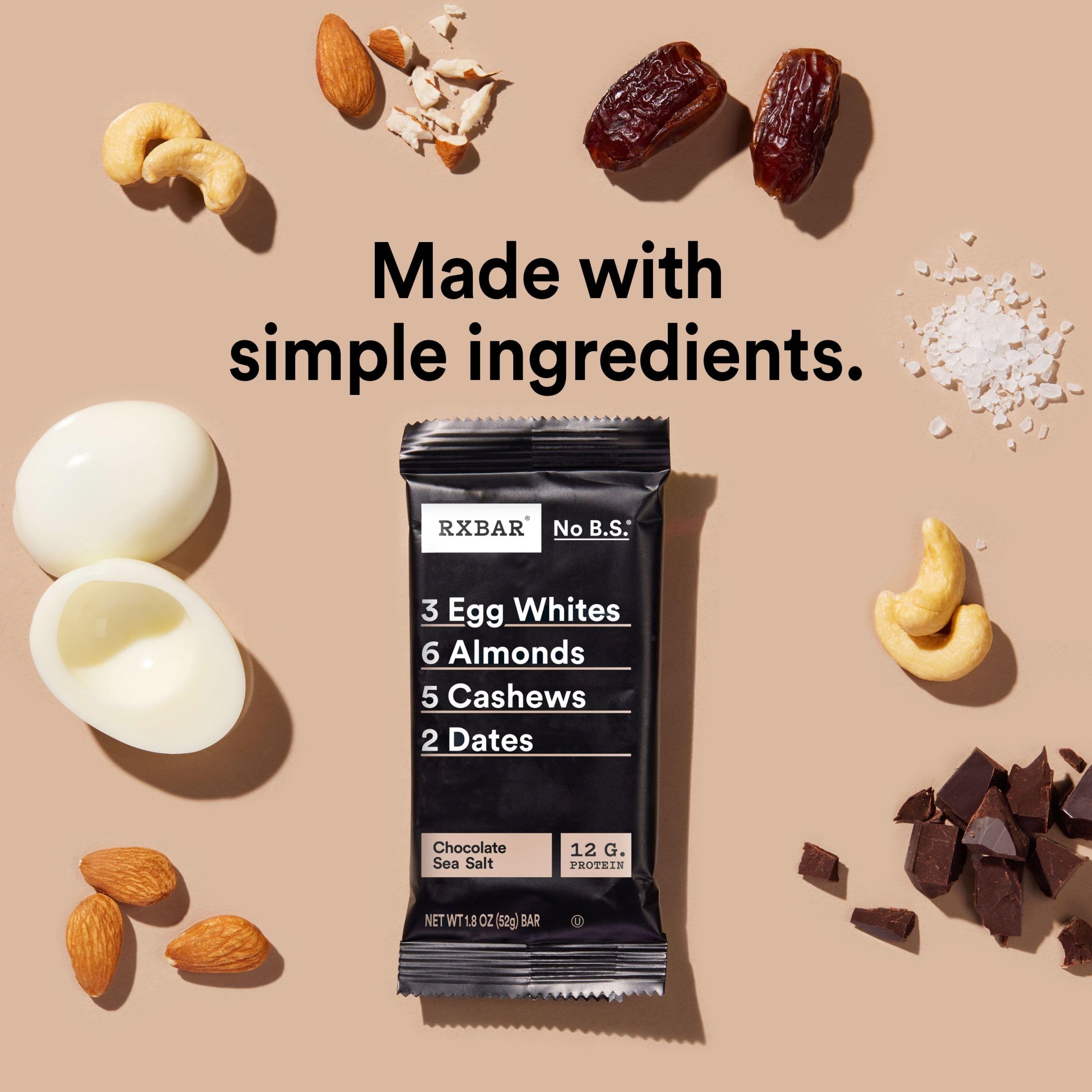 RXBAR Protein Bars - Chocolate Sea Salt Flavor, 9.1oz (5 Bars) | High Protein Snack for Workout Recovery, Healthy On-the-Go Breakfast & Post-Gym Energy Boost