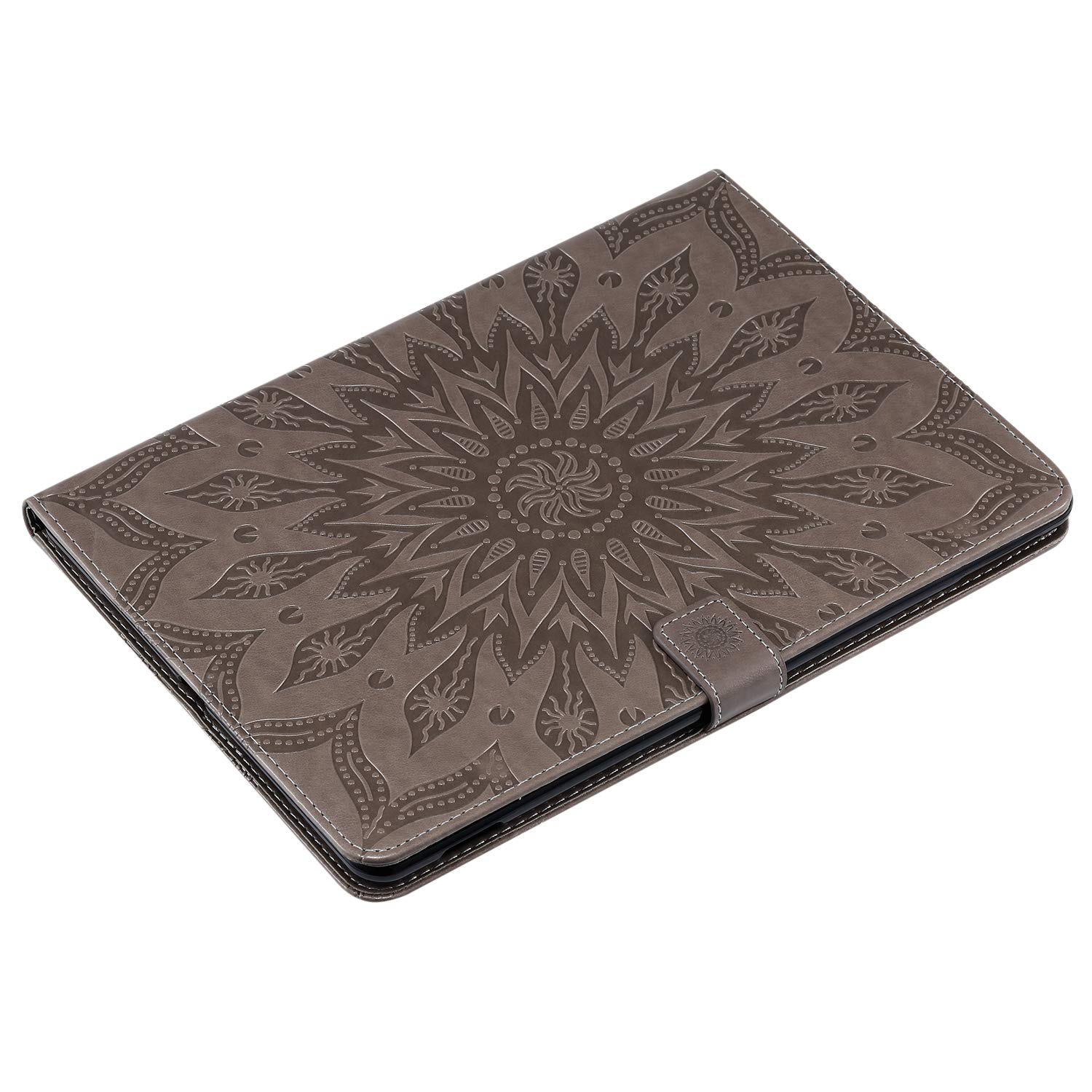 Techcircle Sunflower Embossed PU Leather Folio Case for iPad 9th/8th/7th Generation - Smart Stand Cover with Card Slots, Auto Wake/Sleep, Gray | Perfect for Work, School & Travel Protection