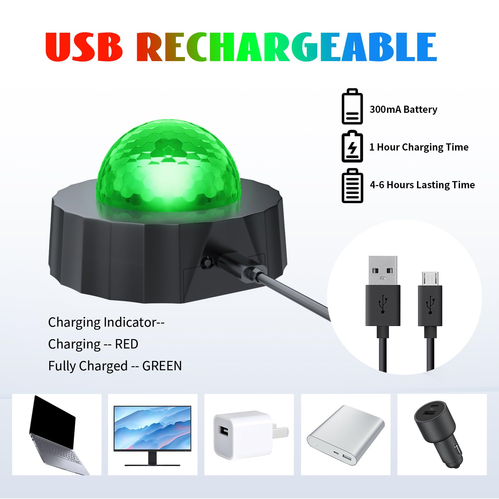 Rechargeable Sound-Activated Mini Disco Ball for Car - Multicolor LED Party Lights with Music Sync, USB Charging & 360° Rotation (Black) | Perfect for Road Trips, Night Drives & Car Parties