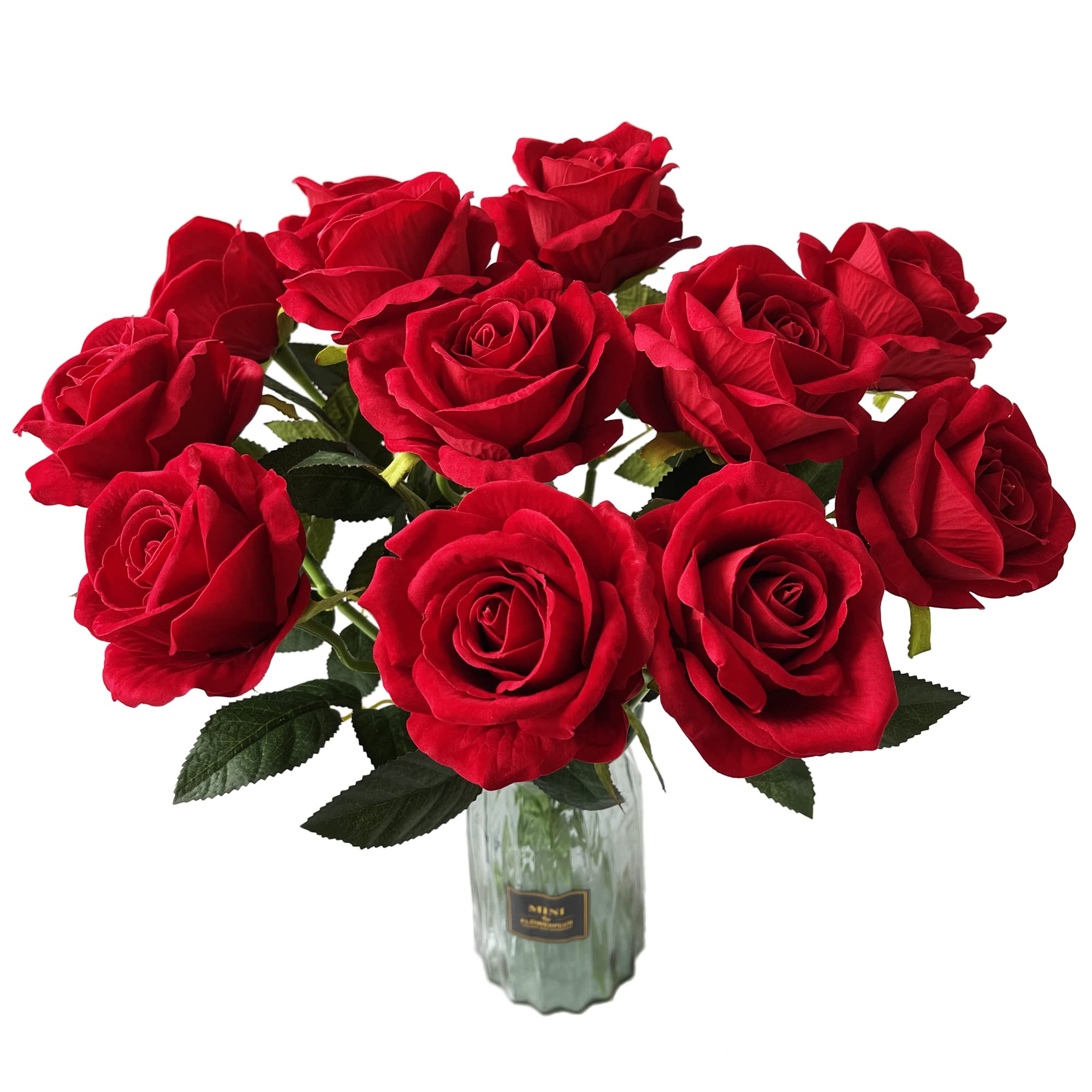 12 Pcs Real Touch Artificial Silk Roses - Red Blossom Faux Rose Flowers with Stems for Wedding Bouquets, Home Decor, Party Centerpieces, Garden Floral Arrangements - Perfect for Valentine's Day, Anniversary Gifts & Table Decorations