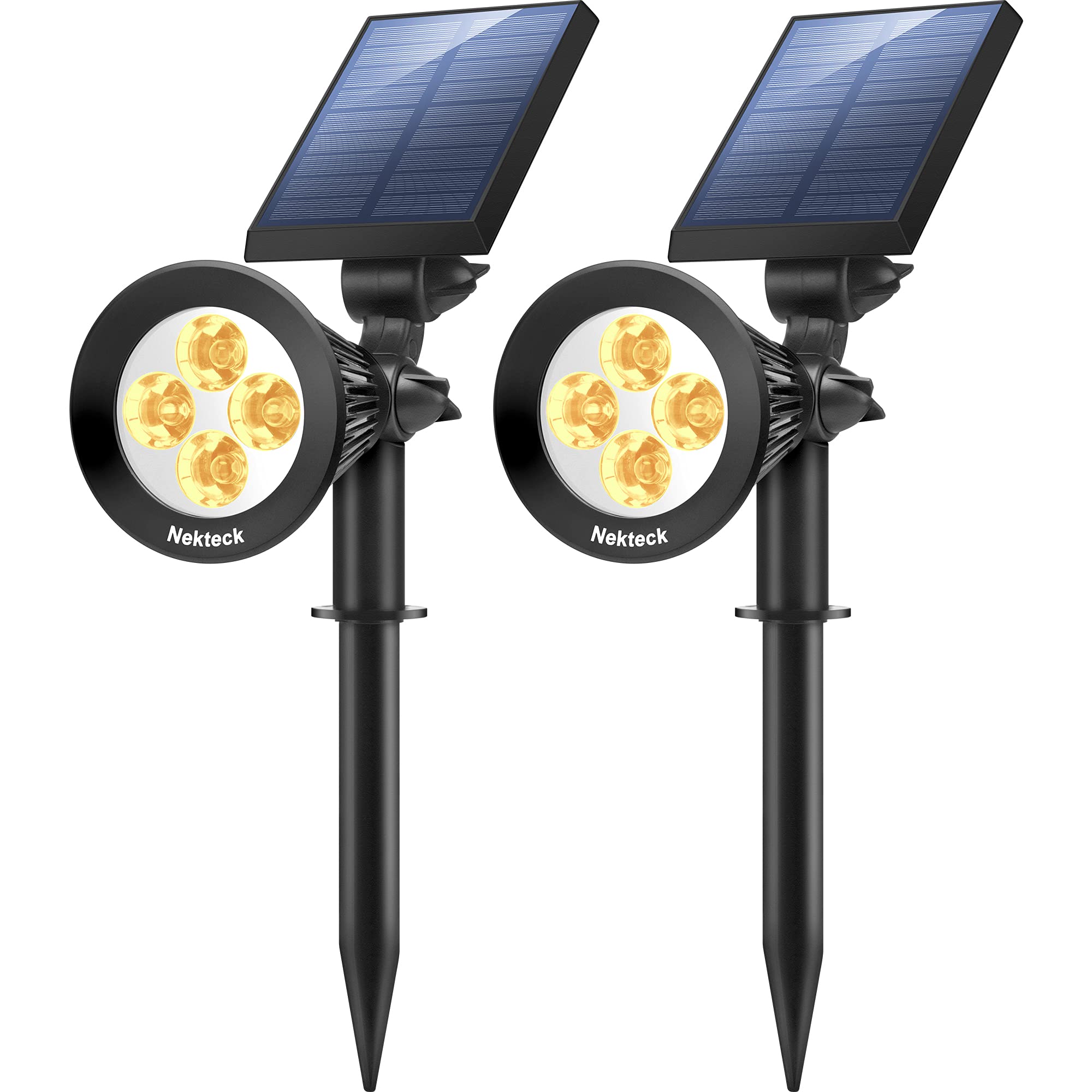 Nekteck 2-in-1 Solar Spot Lights Outdoor Waterproof - 2 Pack Warm White Solar Powered Landscape Lights with Bright/Dark Sensor, Auto On/Off - Perfect for Yard, Garden, Pathway, Driveway, Patio & Backyard Lighting