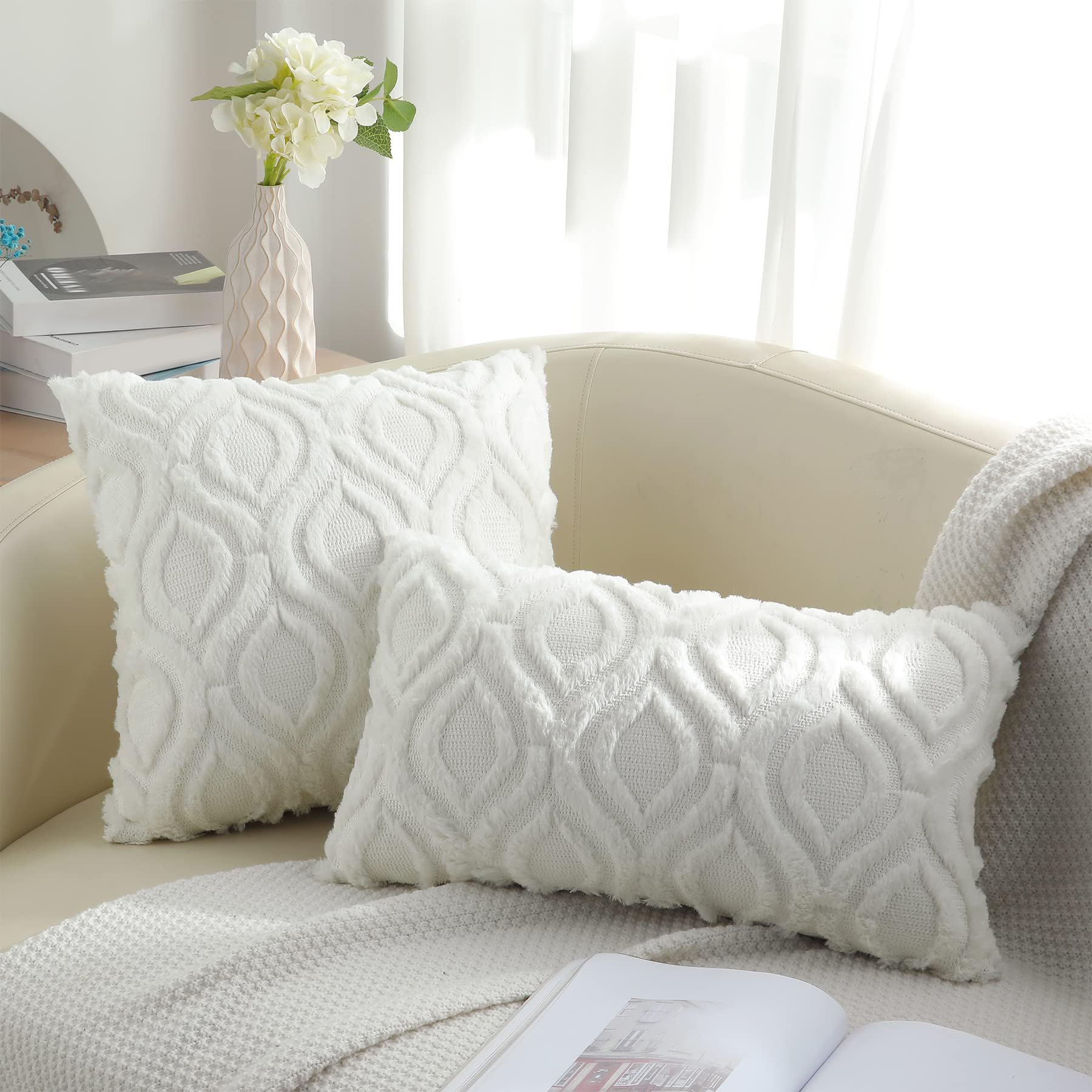 Premium Soft Plush Faux Wool Throw Pillow Covers 26x26 Inch (Set of 2) - Cream Beige Couch Pillow Cases for Living Room, Sofa & Bed - Cozy Home Decor Accent Pillows for Spring & All Seasons