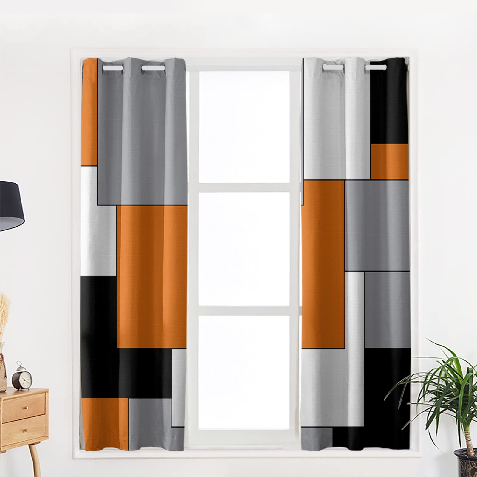 Blackout Curtains 72 Inch Length - 2 Panels Set | Abstract Art Orange Black Gray Room Darkening Thermal Insulated Grommet Window Drapes for Living Room & Bedroom Decor - Perfect for Home Theater, Night Shift Sleep & Light Control