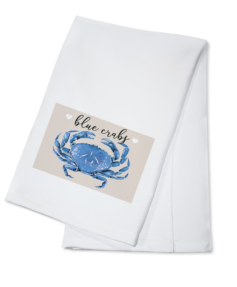 Premium Blue Crabs Design 100% Cotton Tea Towel - Absorbent Kitchen Hand Towel & Decorative Home Dish Cloth - Perfect for Cooking, Baking, Cleaning and Coastal Home Decor