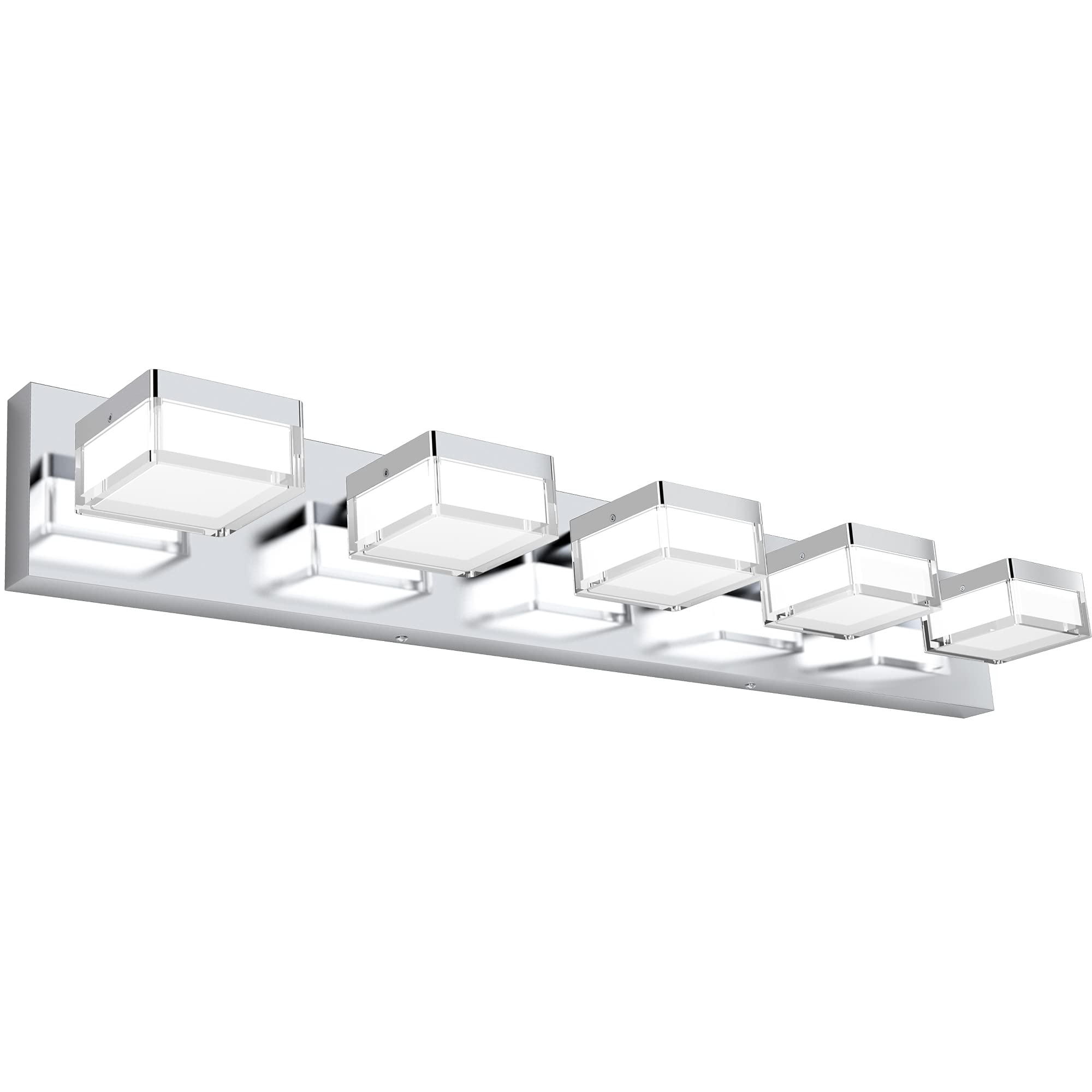 SOLFART Modern Dimmable LED Vanity Lights for Bathroom - 5 Light Over Mirror Fixture with Gloss Chrome Finish - Perfect for Makeup, Shaving & Bathroom Lighting
