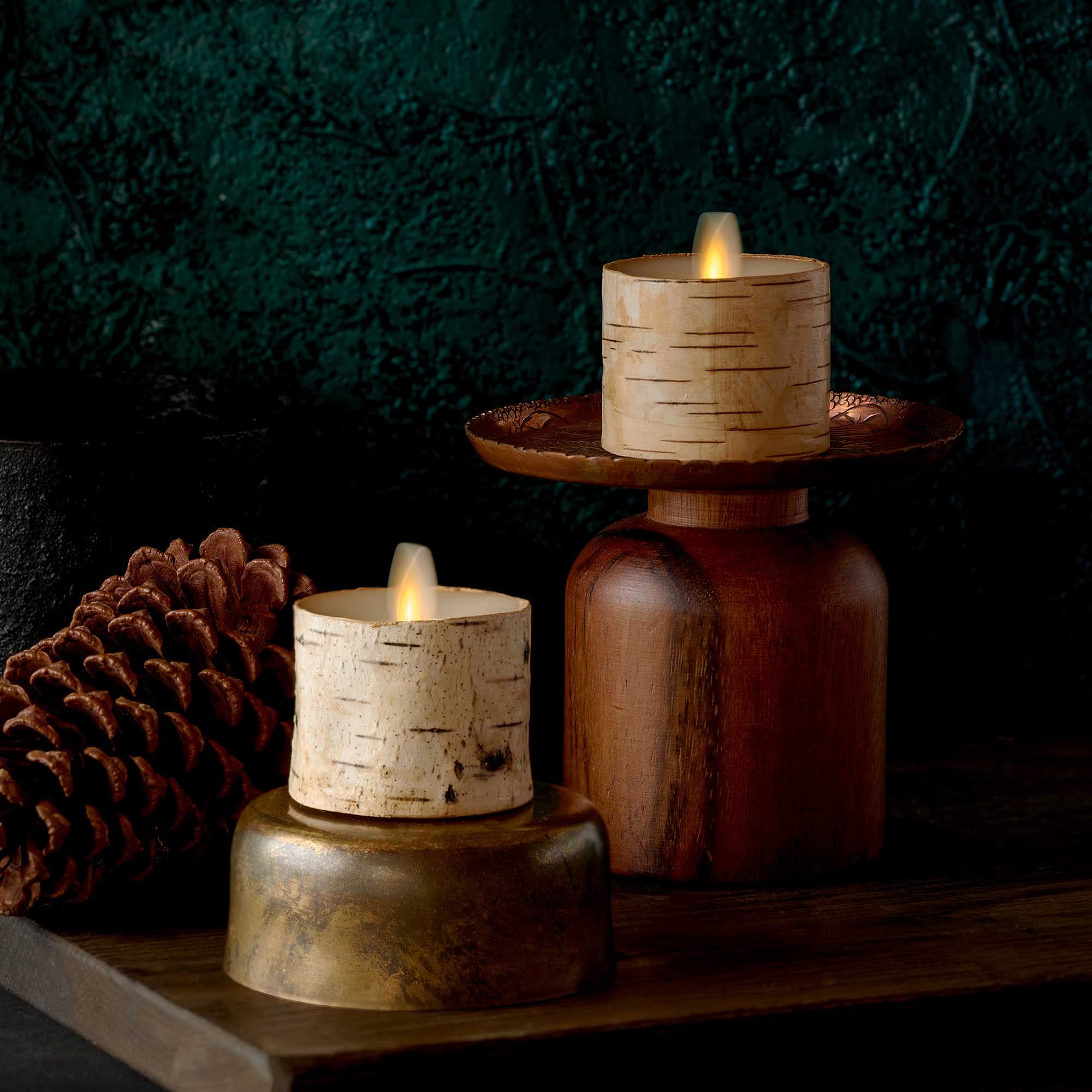 Flameless LED Tea Light Candles - Pack of 2 Birch & Pearl Ivory Battery Operated Candles with Realistic Flickering Flame & Remote Timer - Perfect for Home Decor, Weddings, Restaurants & Romantic Ambiance
