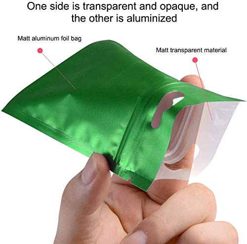 100PCS Green Metallic Matte Plastic Food Storage Bags - 3.5x6 Inch Aluminum Foil Zipper Bags for Snacks, Coffee, Tea & Dry Goods | Airtight & Moisture Proof Packaging Solution for Home & Commercial Use