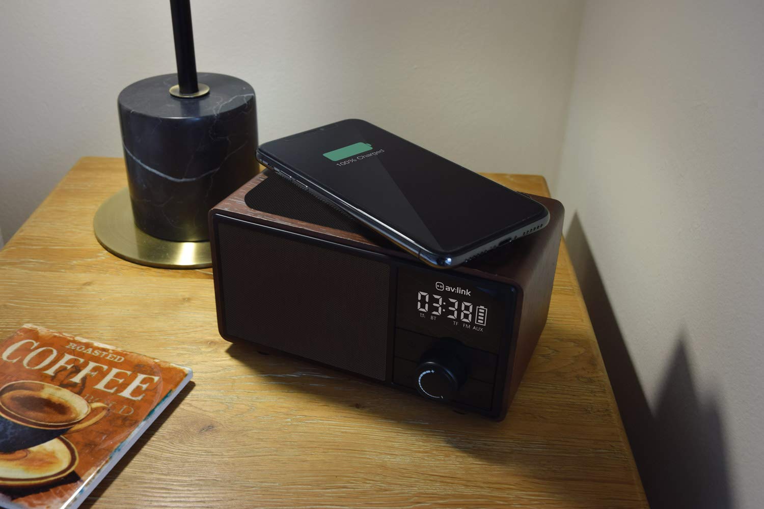 Portable Bluetooth Speaker with Alarm Clock, FM Radio & Wireless Charging - Perfect for Bedroom, Office, and Travel Use