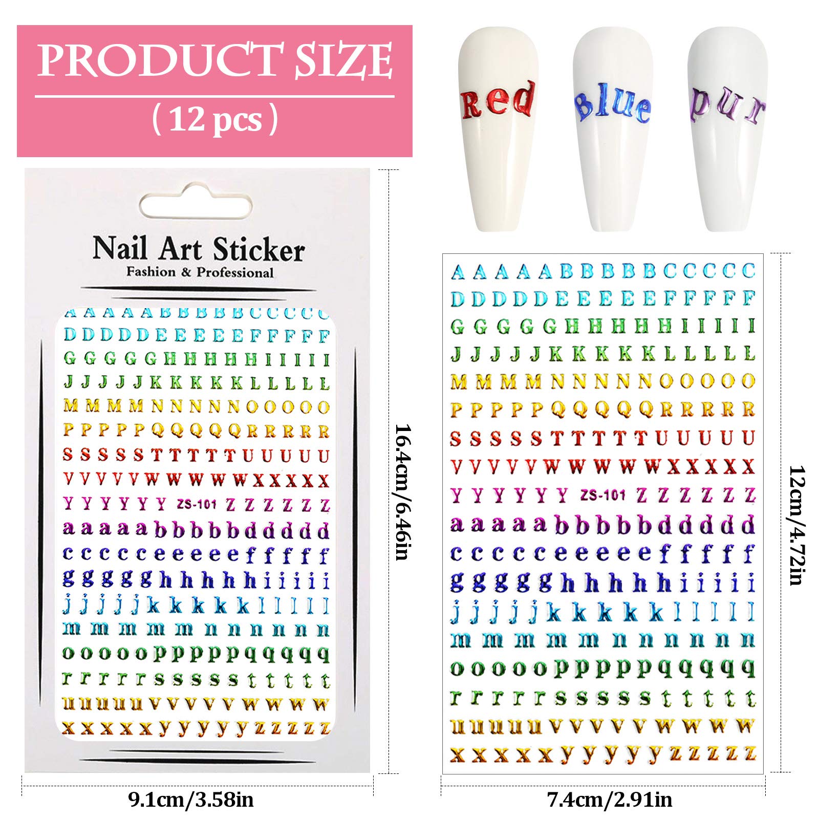EBANKU 12 Sheets Holographic Alphabet Nail Stickers - Small 3D Laser Letter Nail Decals for Nail Art | Self-Adhesive Nail Decor for Parties, Weddings & DIY Manicures