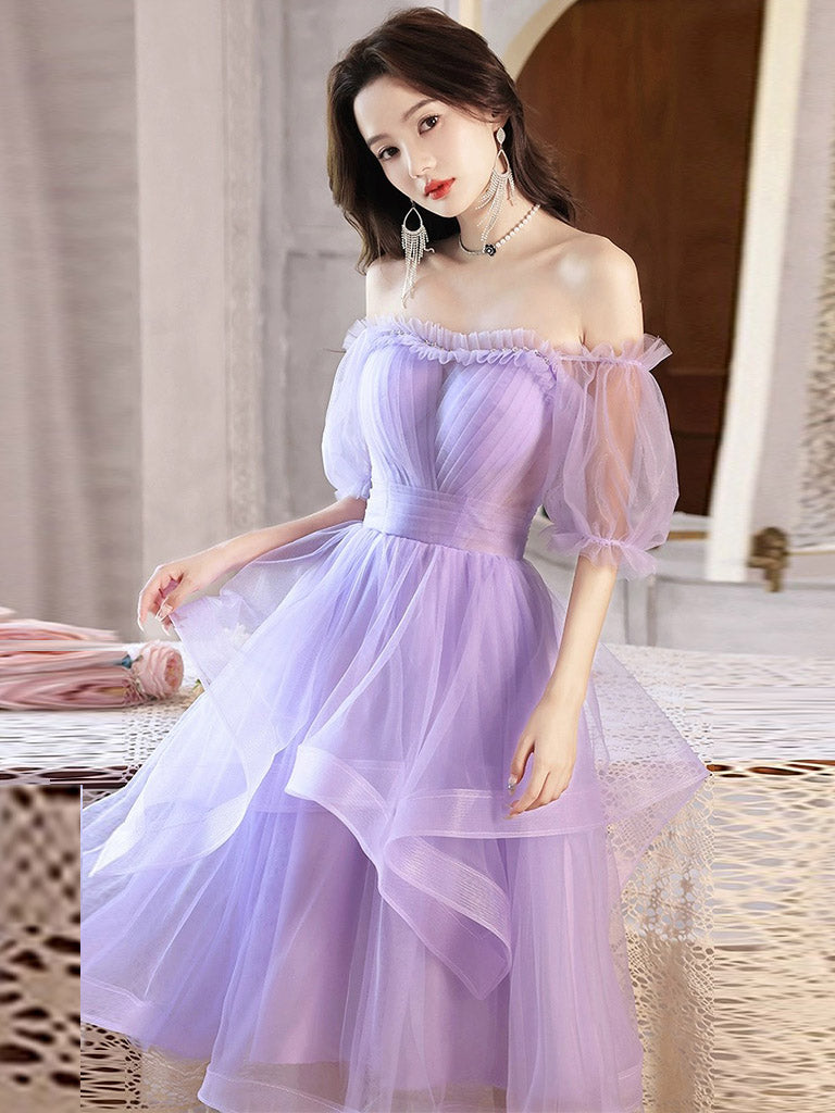 Elegant Purple Tulle Short Prom Dress for Homecoming, Party & Special Occasions | Flattering A-Line Silhouette | Perfect for Dances, Weddings & Formal Events