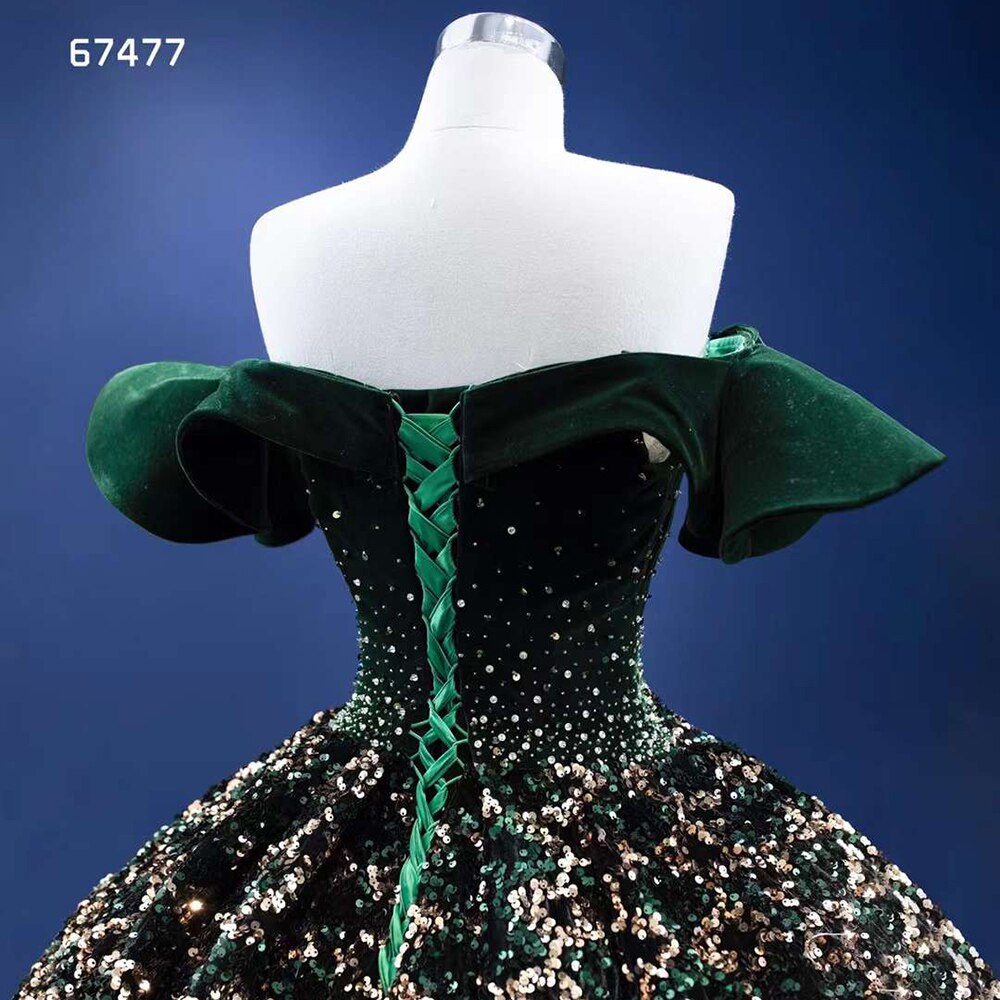 Luxury Sparkle Sequins Beaded Off Shoulder Wedding Dress 2025 - Serene Hill Green Bridal Gown for Bride | High End Custom Made HM67477 | Perfect for Beach Weddings, Evening Receptions & Formal Ceremonies