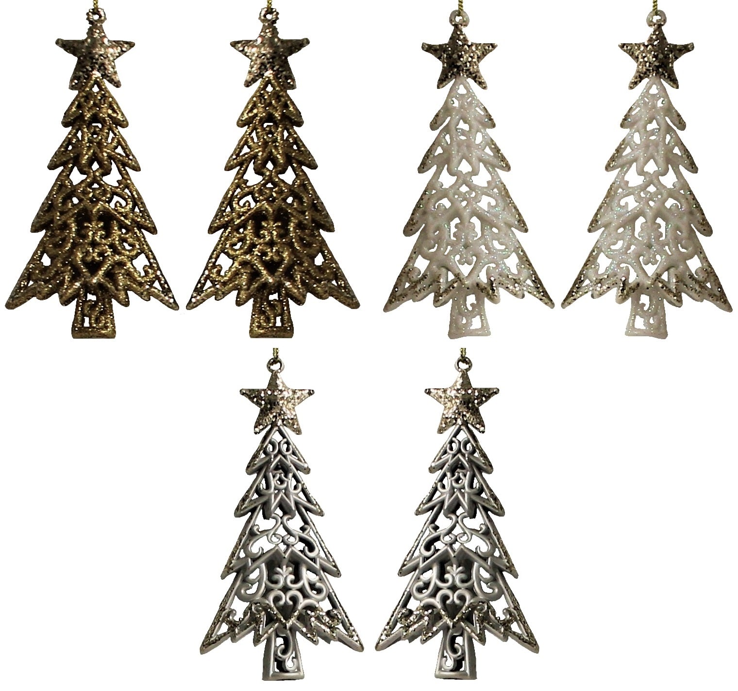 2 Pack Shatterproof Glitter Christmas Tree Ornaments - Gold, White & Silver Hanging Decorations for Holiday Party, Home & Office Decor