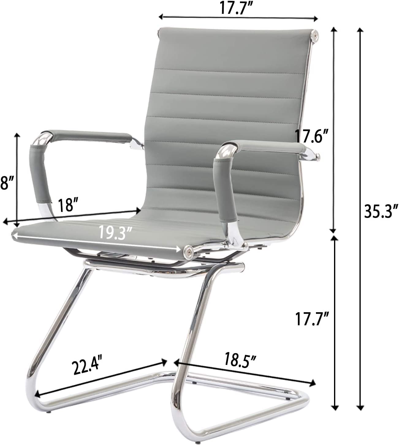 4-Piece Office Guest Chair Set - Mid Back PU Leather Conference Chairs with Metal Legs & Sled Base for Reception & Waiting Areas (Grey) - Perfect for Corporate Lobbies, Meeting Rooms & Professional Spaces