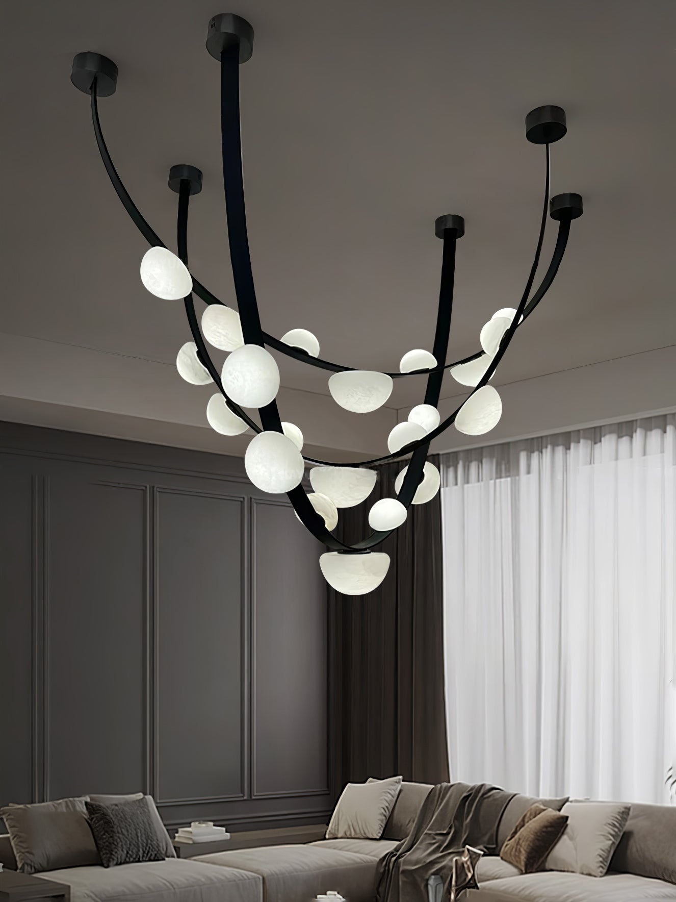 Elegant Alabaster Chandelier with Dew Drop Crystals - Perfect for Dining Room, Living Room, or Bedroom Lighting