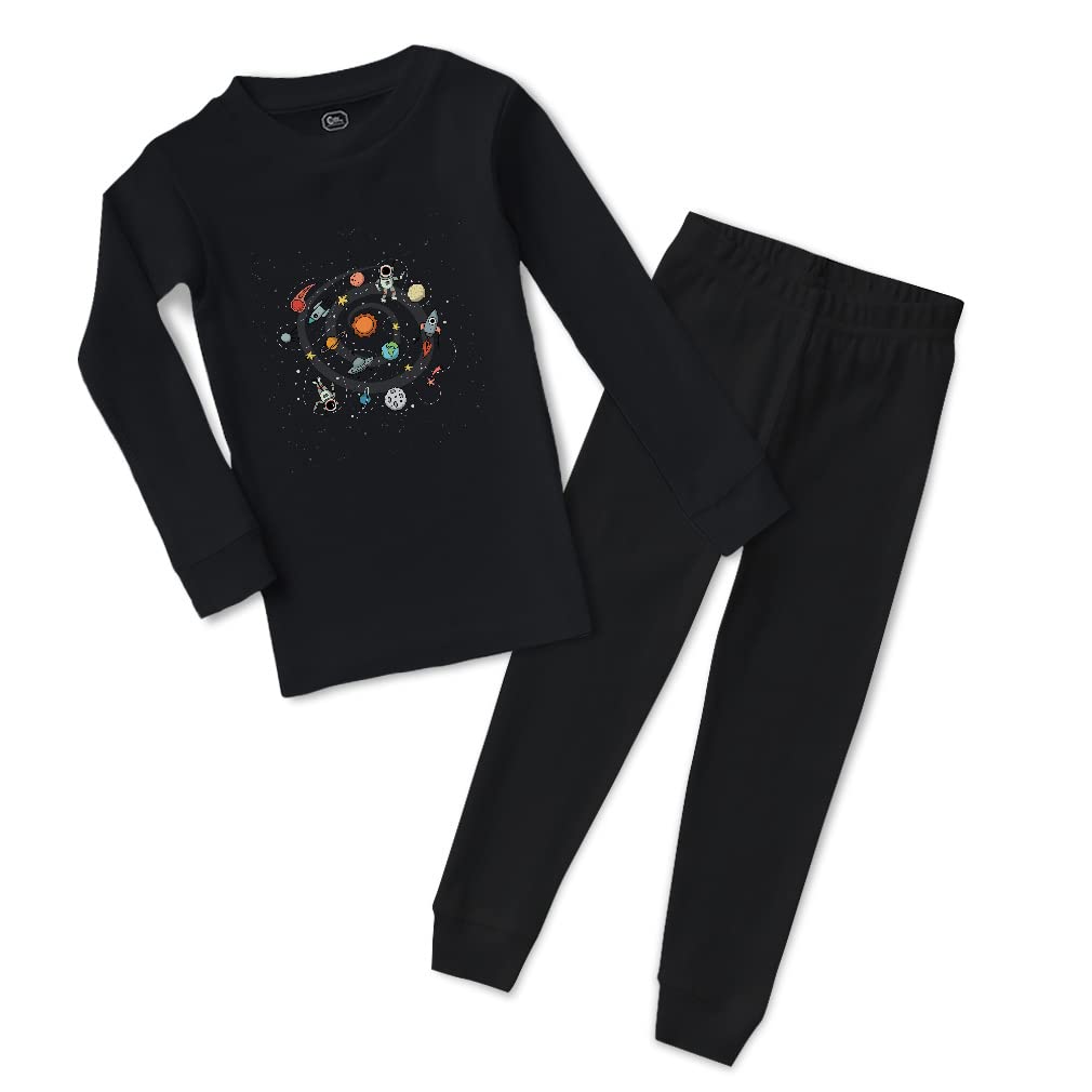 Custom Solar System Cotton Toddler Pajama Set - Space Themed Baby Sleepwear for Boys & Girls (12 Months) - Snug Fit Black Design for Cozy Bedtime & Nursery Decor
