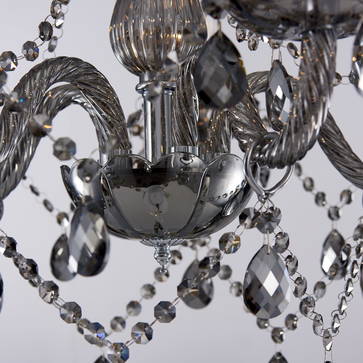 Saint Mossi 5-Light Modern K9 Crystal Chandelier - Adjustable Chain Contemporary Pendant Ceiling Light Fixture for Dining Room, Bedroom, Living Room - Smoky Gray | Elegant Lighting for Home Decor & Special Occasions