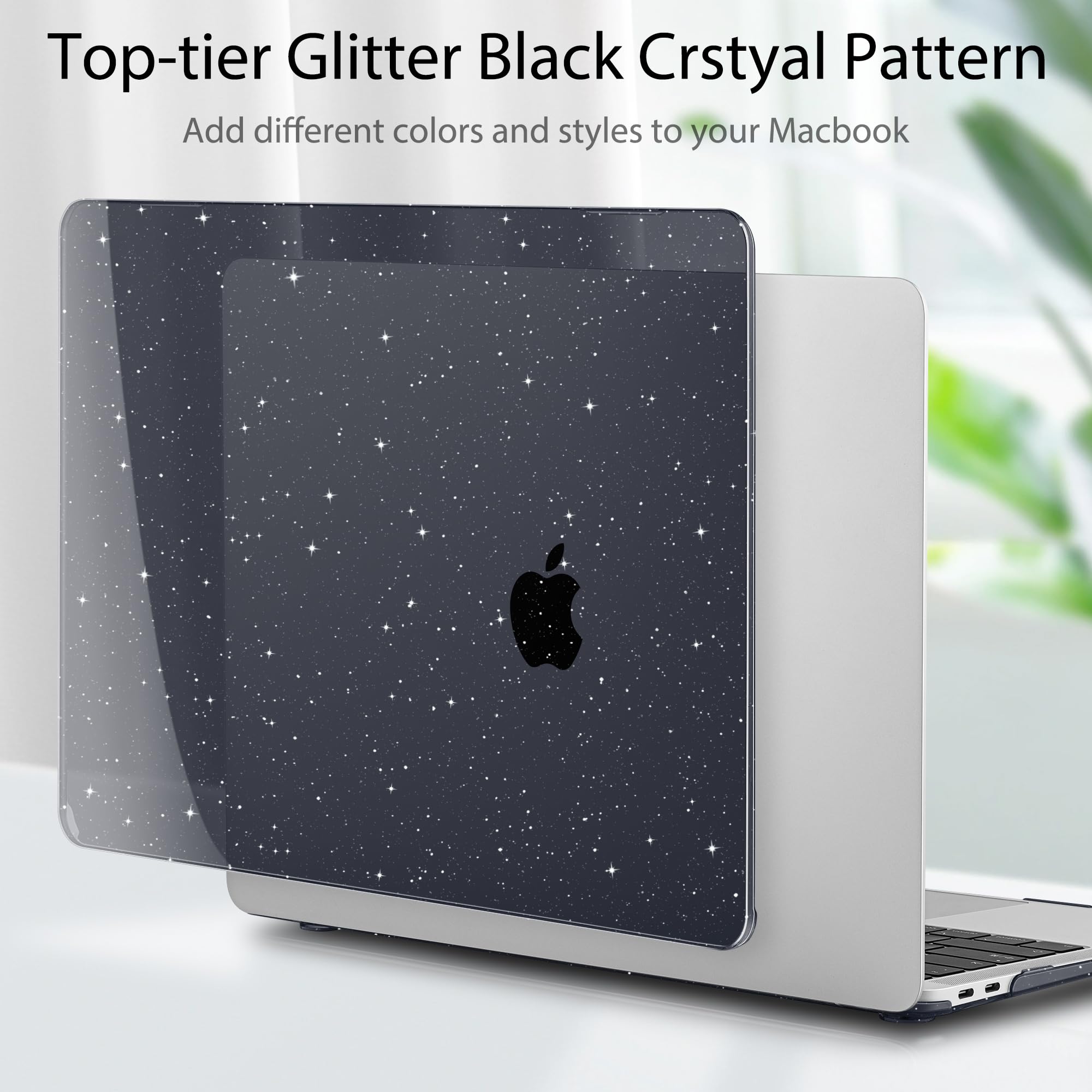 May Chen Hard Plastic Protective Case for MacBook Air 13 Inch (2021/2020/2019/2018 Models M1 A2337 A2179 A1932) - Glitter Black Keyboard Cover Compatible with Retina Display | Perfect for Work, Travel & School Protection