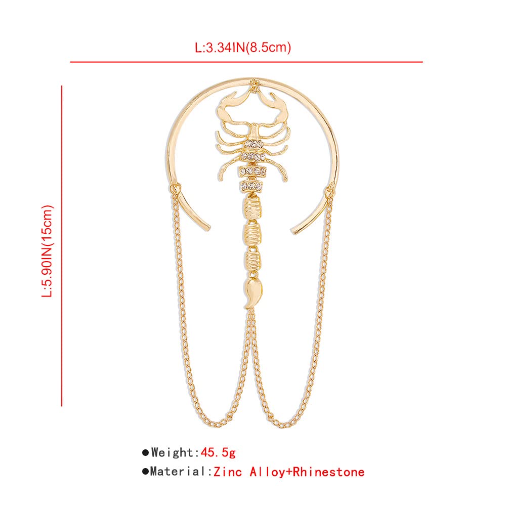 **Gothic Scorpion Arm Cuff Bracelet for Women - Adjustable Chain Tassel Armlet, Half Open Minimalist Bangle in Gold - Perfect for Halloween, Cosplay, and Gothic Fashion**