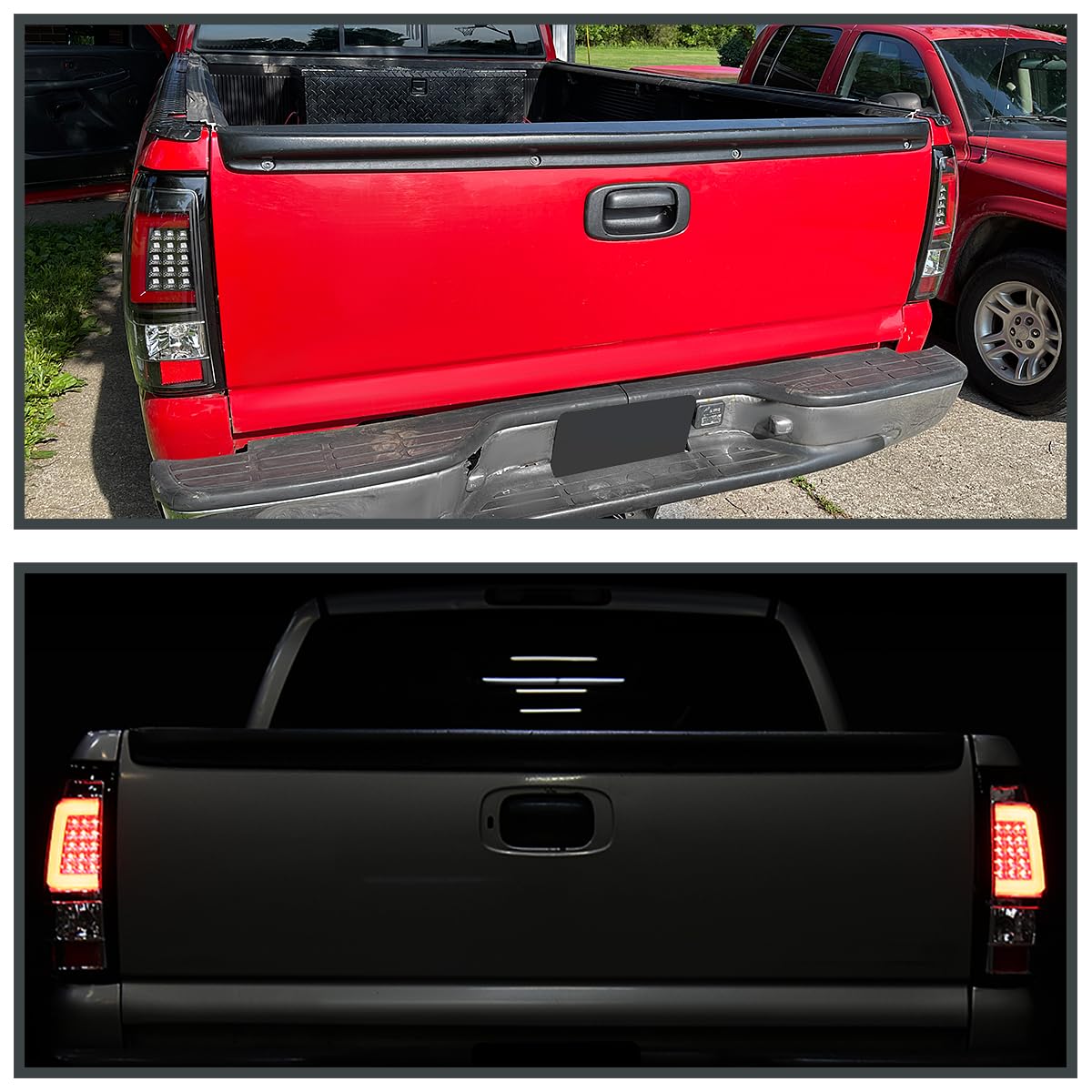 Spec-D Tuning Black LED Tail Lights with Red LED Light Bar for 1999-2002 Chevy Silverado & GMC Sierra 1500/2500/3500 - Left & Right Pair Assembly - Upgrade Your Truck's Style & Safety for Night Driving & Off-Road Adventures
