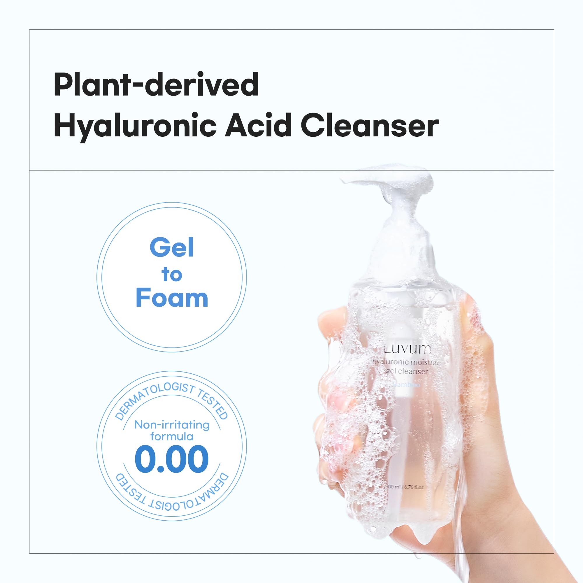 Bamboo Hyaluronic Acid Cleanser 6.76oz - Korean Gel Facial Wash for Sensitive Skin - Deep Pore Cleansing & Moisturizing for Daily Skincare