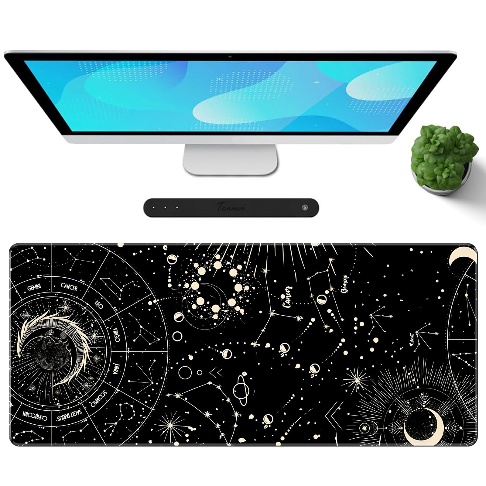 Galdas XXL Gaming Mouse Pad - Non-Slip Rubber Base, Stitched Edges - 31.5x11.8 Inches Large Extended Mousepad for PC, Laptop, Office & Home Use - Perfect for Gaming, Work & Study (Black Moon)