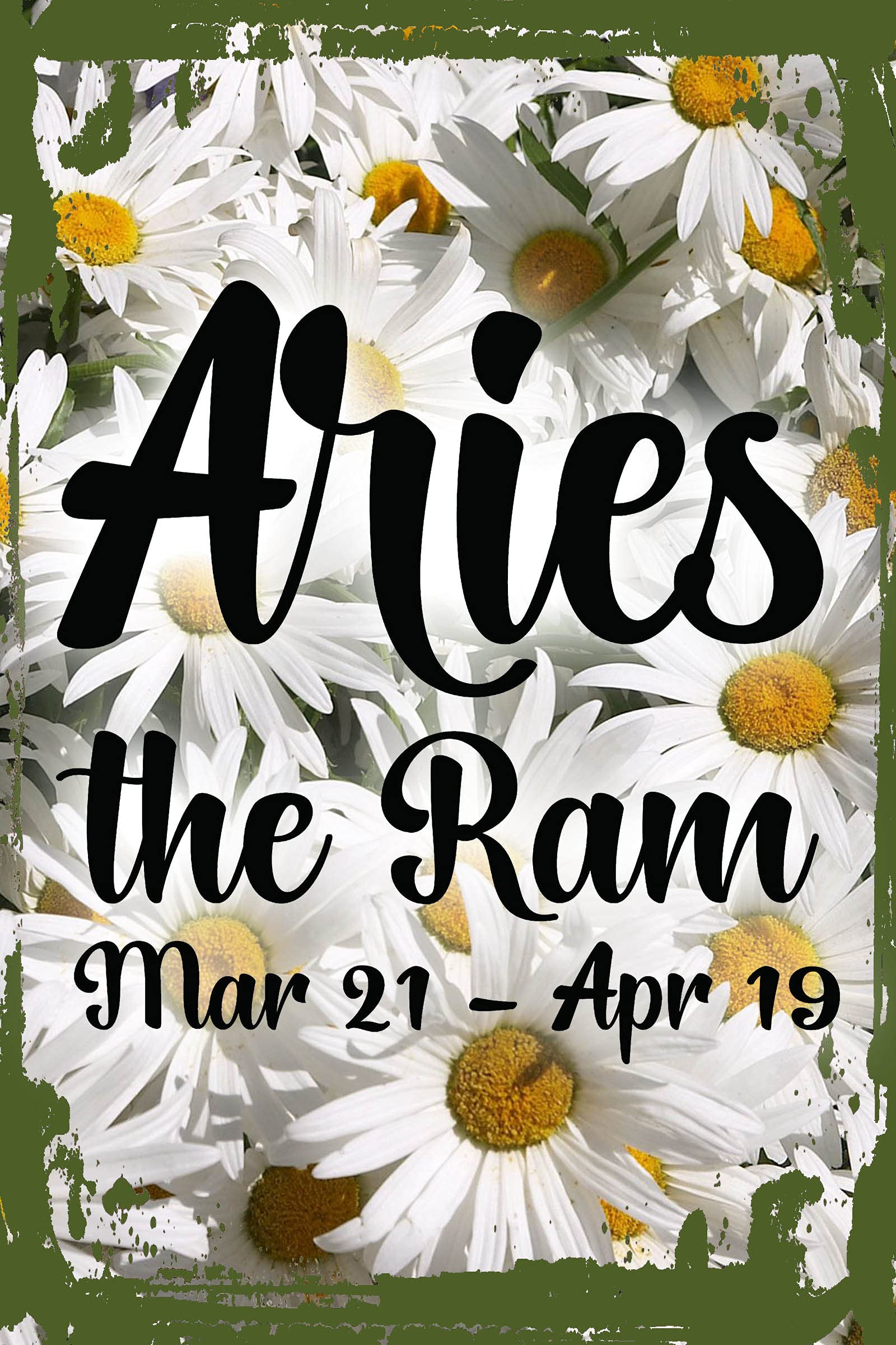 Daisy Flower Wall Art - Aries Zodiac Sign (March 21-April 19) with Cursive Ram Design - 8x12 Inch Astrology Hanging Decor - Perfect for Home, Office & Funny Gift Ideas