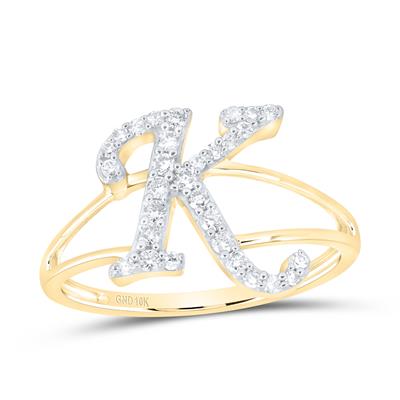 10K Gold Initial K Ring for Women - 1/4 CTW Diamond Letter K Ring - Elegant Personalized Jewelry Gift for Birthday, Anniversary & Valentine's Day