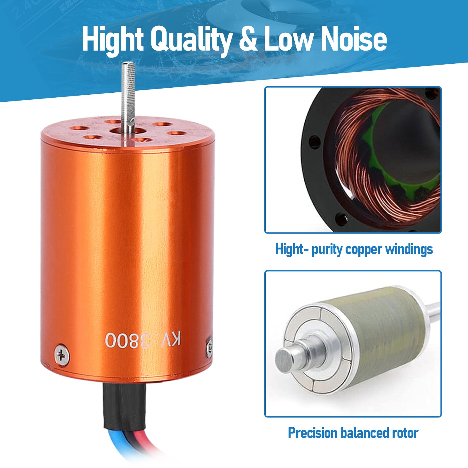 3800KV High-Speed Brushless Motor - Metal RC Electric Motor 2838 for 1/12 & 1/14 Scale RC Boats - 2.3mm Shaft - Perfect for Racing & Hobby RC Boat Upgrades
