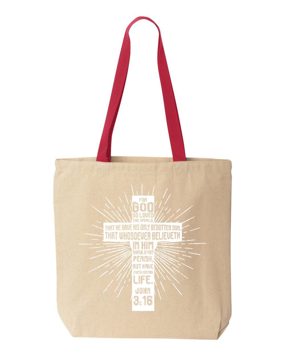 John 3:16 Bible Verse Cross Christian Cotton Canvas Tote Bag - Reusable Eco-Friendly Shopping Bag for Church, Bible Study & Daily Use - Durable 10 oz Canvas Carryall