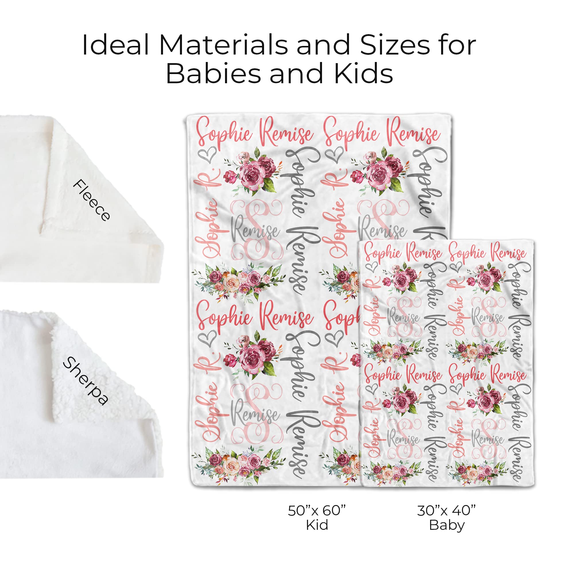 Custom Personalized Baby Blanket for Girls with Name - Monogram HA63 - Soft Nursery Blanket for Newborn Gifts, Christening, Baby Shower & Photo Props