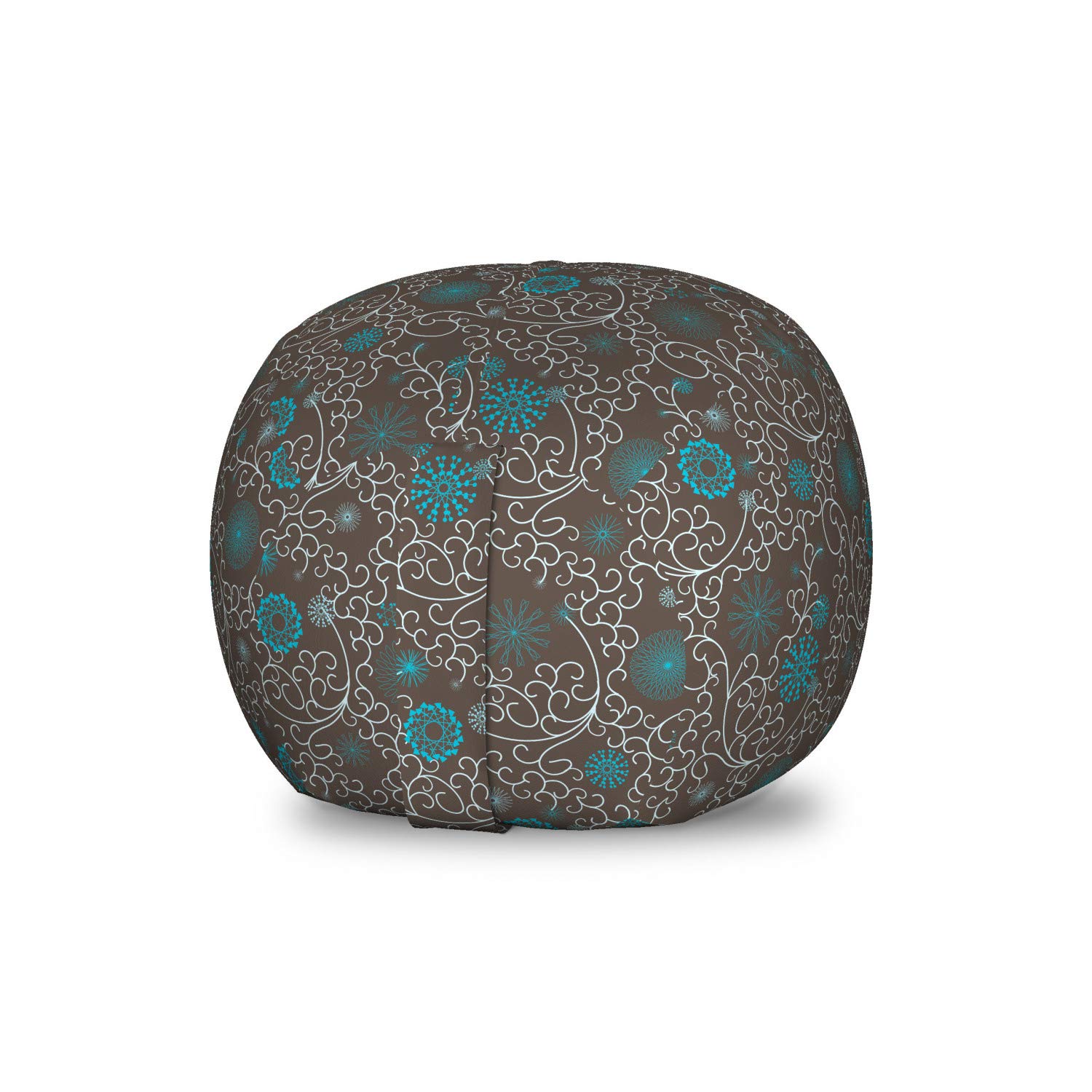 Ambesonne Oriental Storage Toy Bag Chair - Abstract Curved Swirl Design, Washable Stuffed Animal Organizer for Kids Room, Small Size in Brown White Aqua - Perfect for Playroom, Bedroom & Nursery Organization