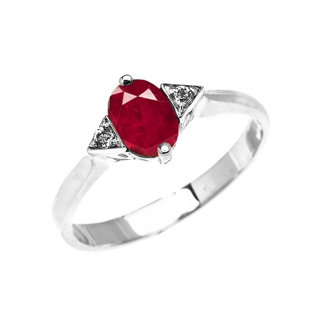 14K White Gold Solitaire Ruby & White Topaz Engagement Ring for Women - Elegant Proposal Jewelry Gift for Brides, Anniversaries & Special Occasions