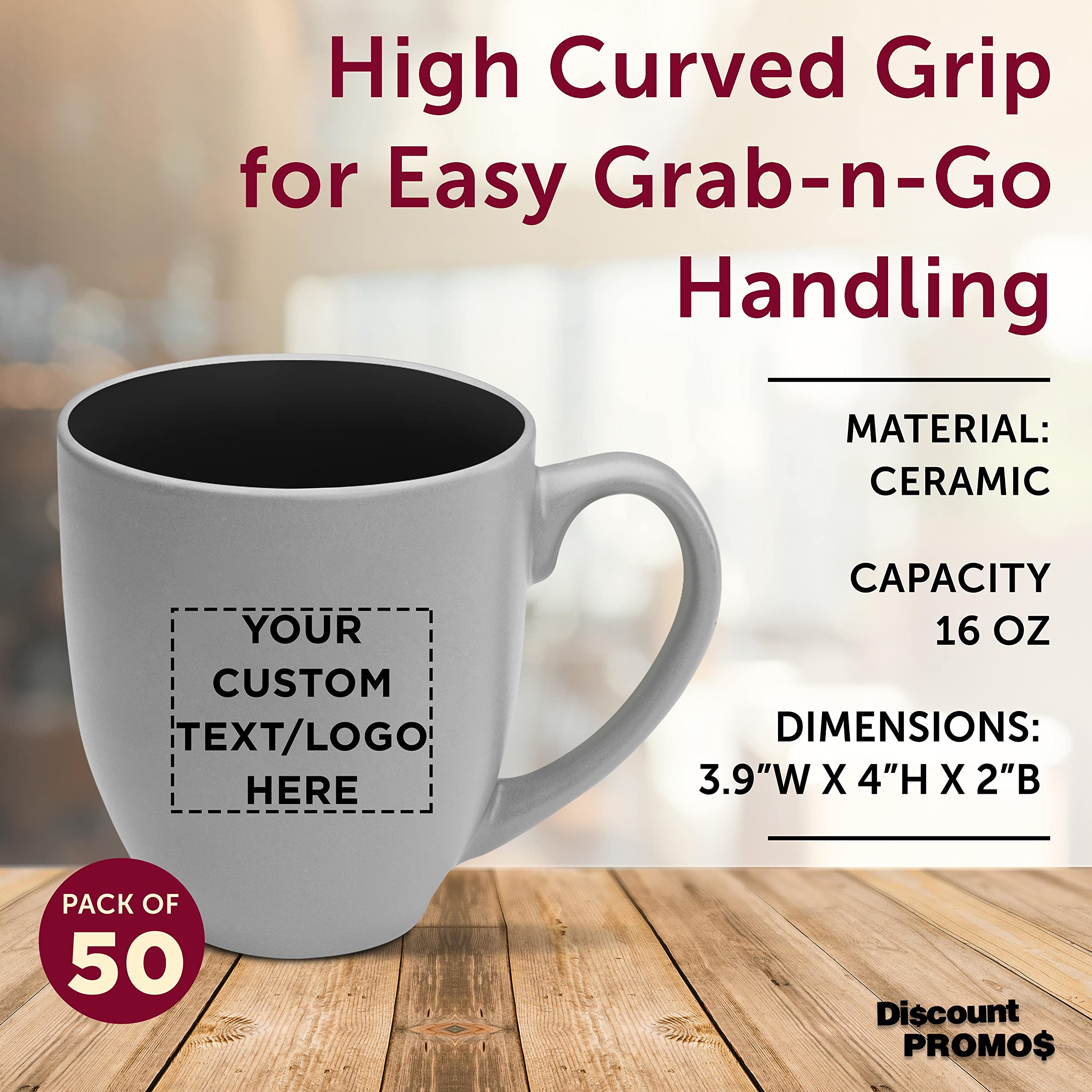 Custom Pop Out Bistro Two-Tone Coffee Mugs 16oz (Set of 50) - Bulk Personalized Coffee Cups for Hot Beverages, Tea & Hot Chocolate - Ideal for Cafes, Restaurants & Corporate Gifts - Black