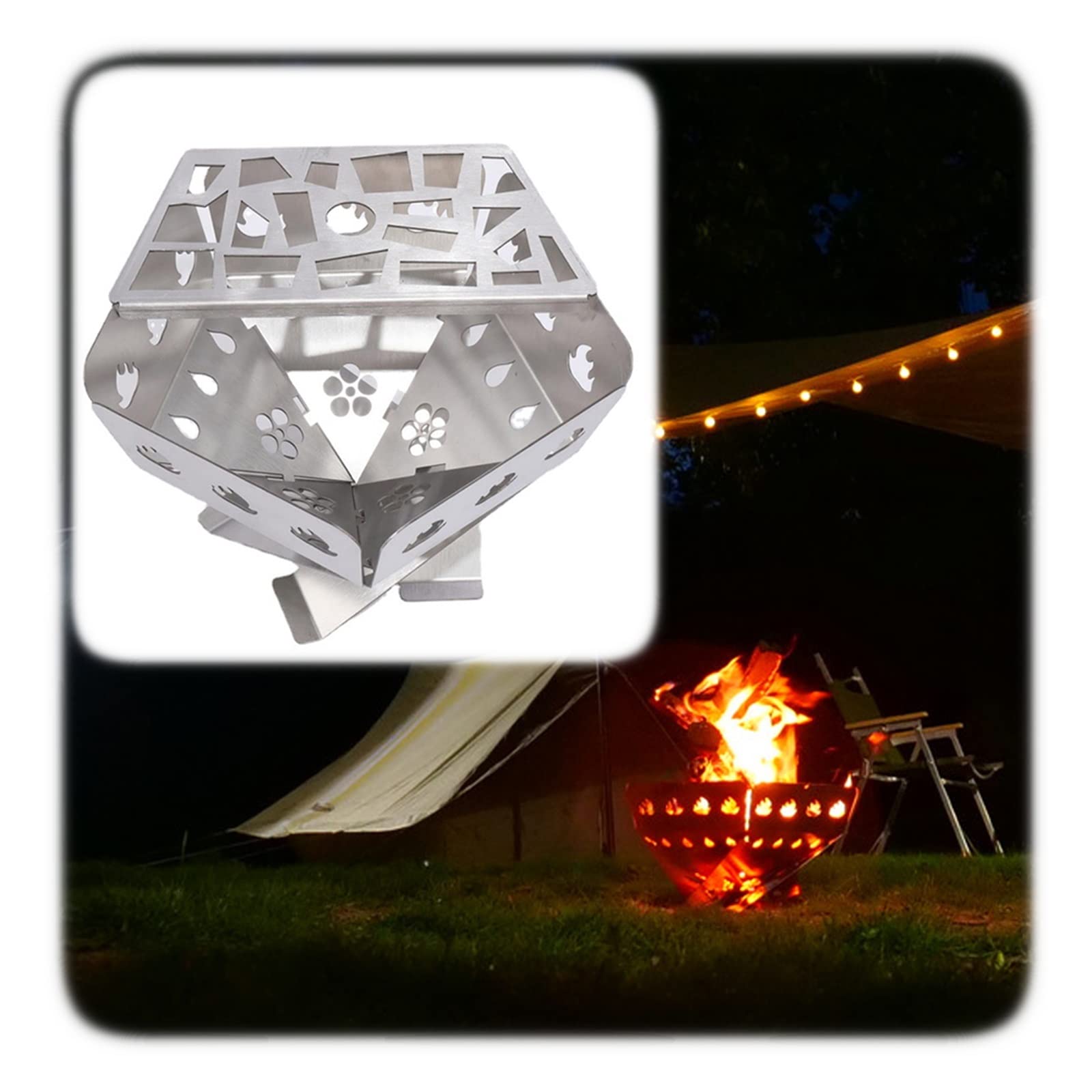Portable Wood Burning Camping Stove - Compact Outdoor Stove with Detachable Stand & BBQ Grill | Includes Storage Bag | Ideal for 1-3 People | Perfect for Camping, Hiking, Backpacking, Picnics & Outdoor Cooking (Large Size) | Great for Wilderness Adventures & Family Gatherings