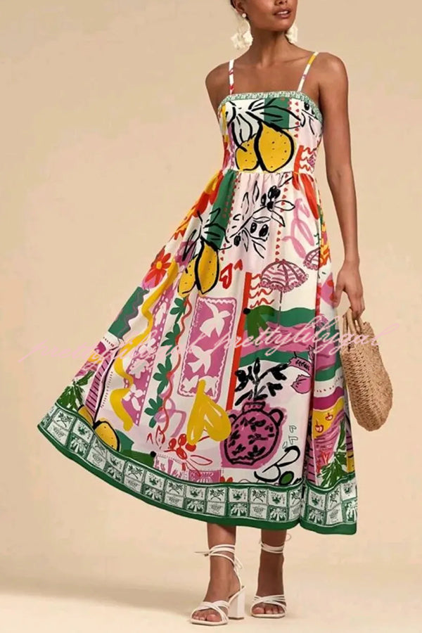 Stylish Printed Sling Back Pleated Midi Dress for Women | Summer Vacation & Holiday Party Outfit | Perfect for Beach Getaways, Cocktail Events & Special Occasions