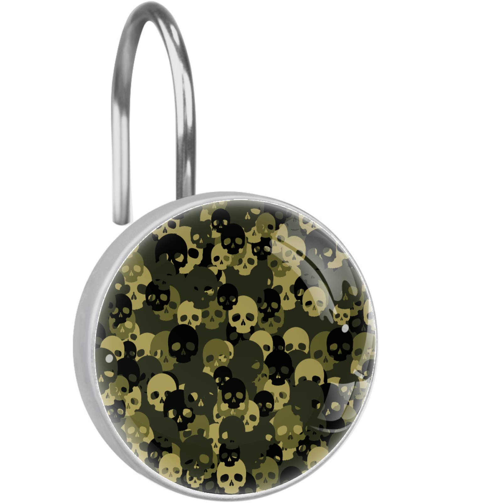 Gothic Skull Shower Curtain Hooks - Set of 12 Double Rings for Bathroom Decor, Heavy Duty Metal Shower Rod Hooks - Perfect for Halloween, Horror Theme Bathrooms & Gothic Home Decor