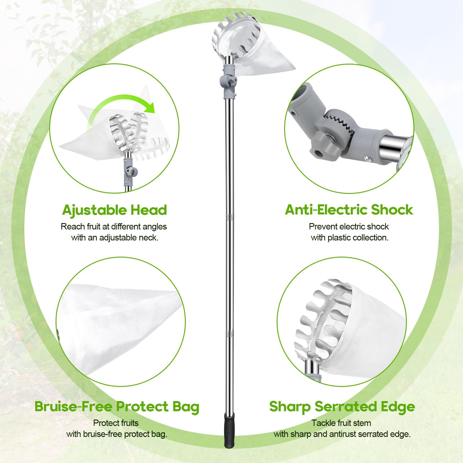 13FT Adjustable Fruit Picker Pole with Basket Head - Long Reach Fruit Harvesting Tool for Apples, Oranges, Lemons & Mangoes - Perfect for Home Garden, Orchard Picking & Tall Tree Harvesting