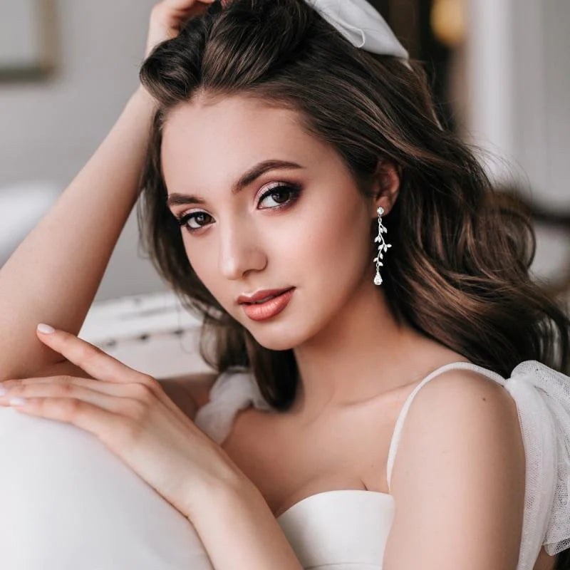 Elegant Silver Crystal Vine Chandelier Earrings for Wedding & Evening Party | Vintage Dangle Drop Ear Jewelry for Brides, Prom & Special Occasions