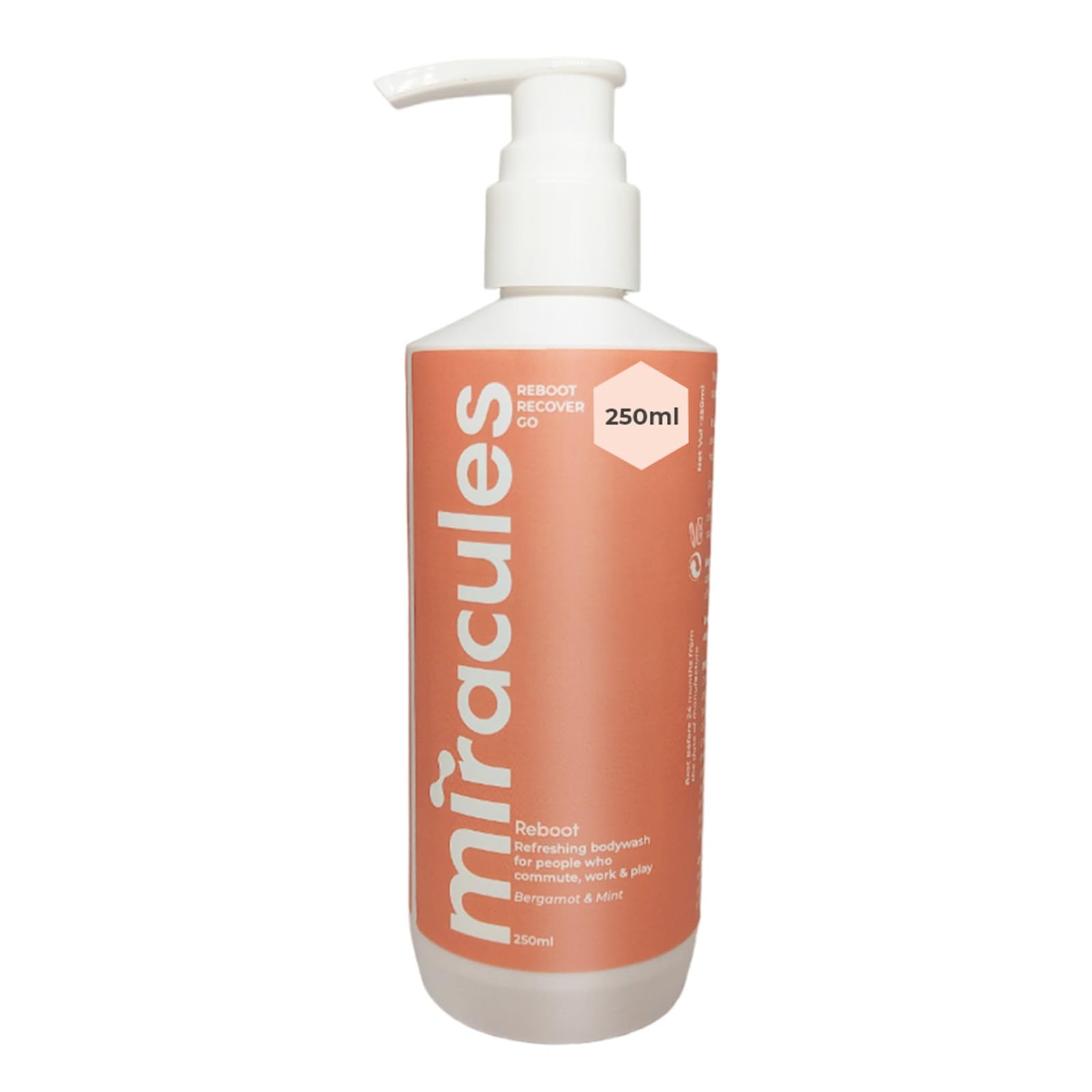 Miracles Reboot Refreshing Body Wash with Jojoba Oil, Coconut Extract & Squalane - Deep Cleansing, Exfoliating & Hydrating Formula | Cruelty-Free, Paraben & SLS Free | 250ml | Perfect for Dry Skin & Post-Workout Refreshment