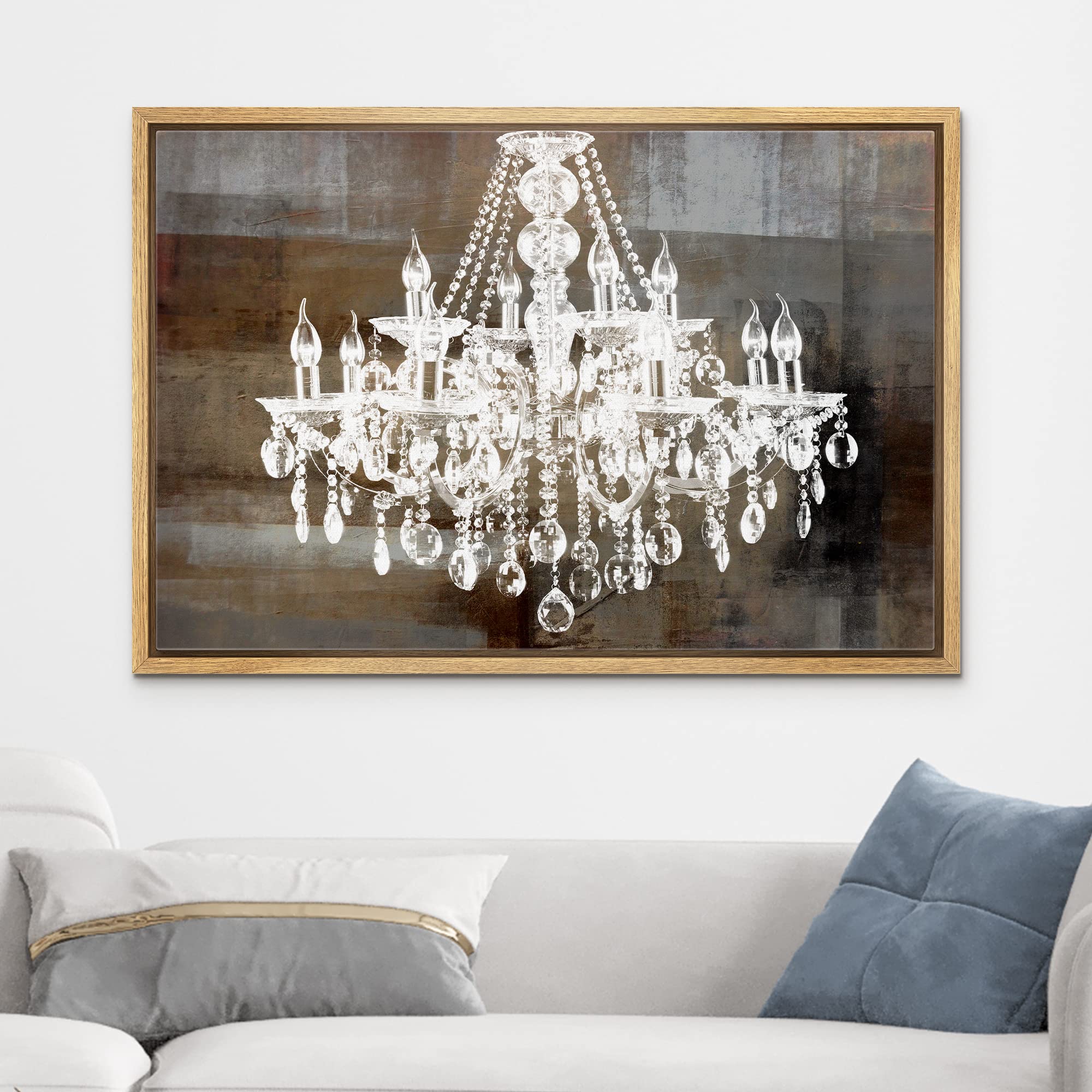 Wall26 Framed Canvas Print - White Chandelier Silhouette on Abstract Background, Modern Digital Wall Art for Living Room, Bedroom & Office Decor (16x24 Inches) | Elegant Home Decor for Relaxation & Calm Atmosphere