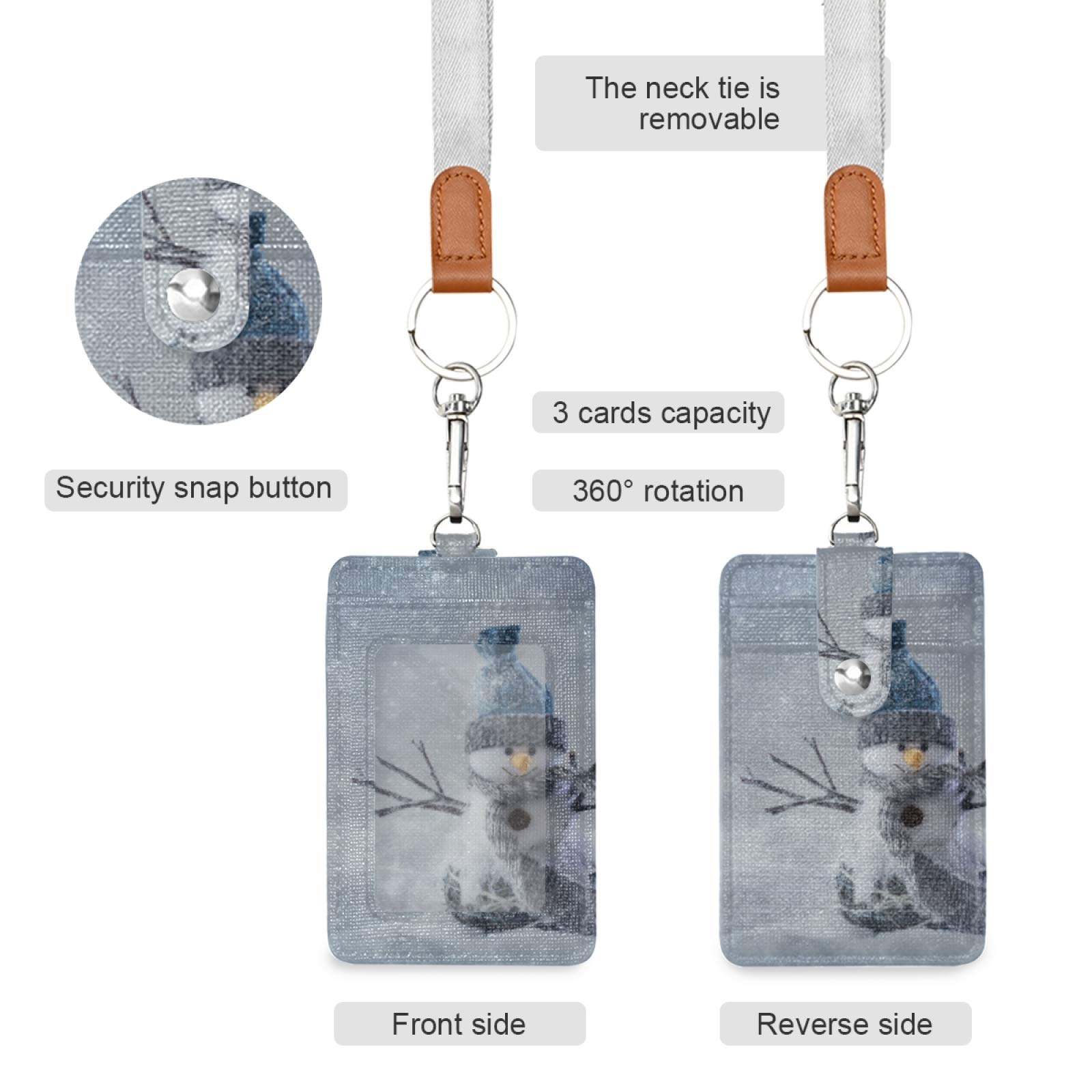 Snowman ID Badge Holder with Lanyard - Vertical Leather for Office & School Staff